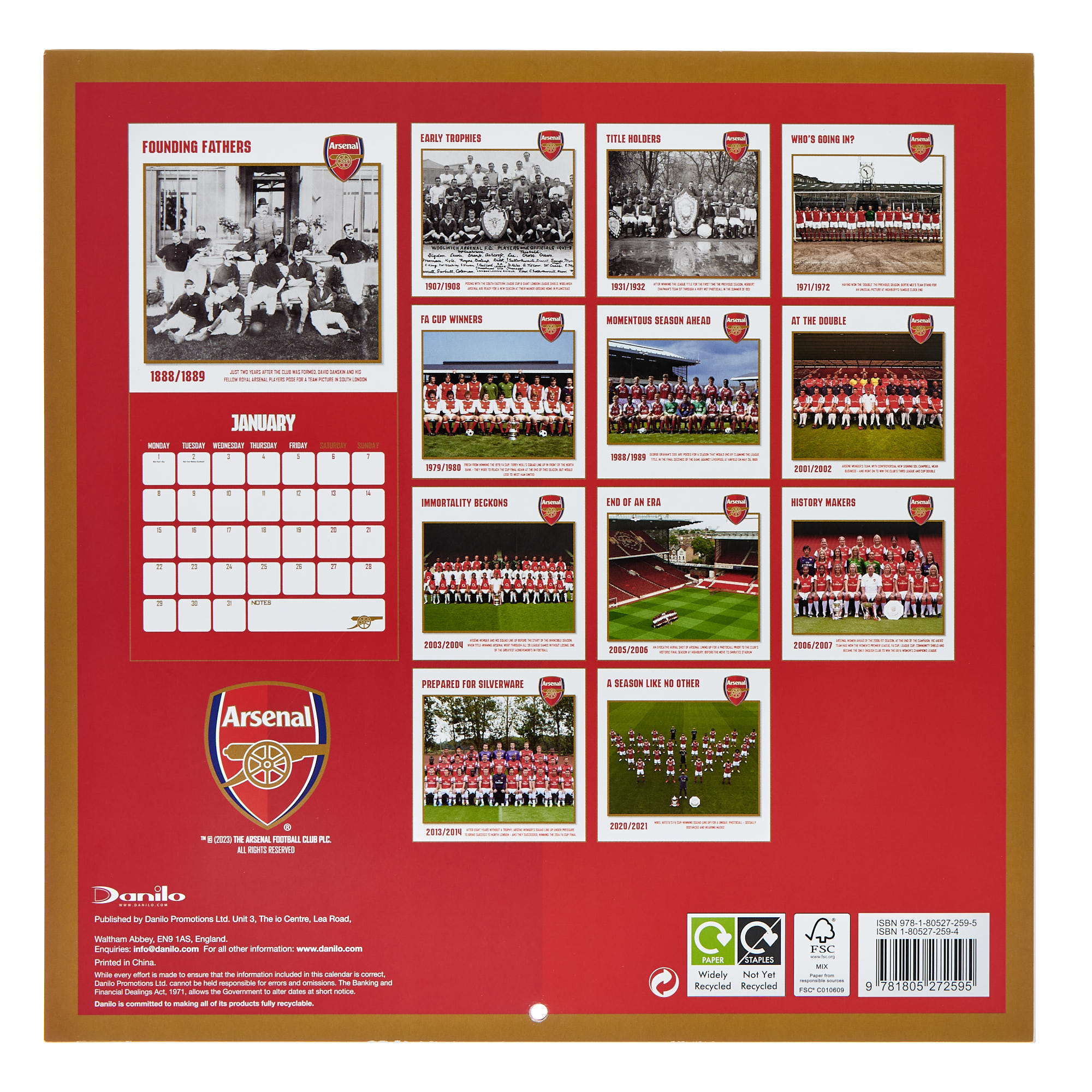 2024 Arsenal Through The Years Square Calendar