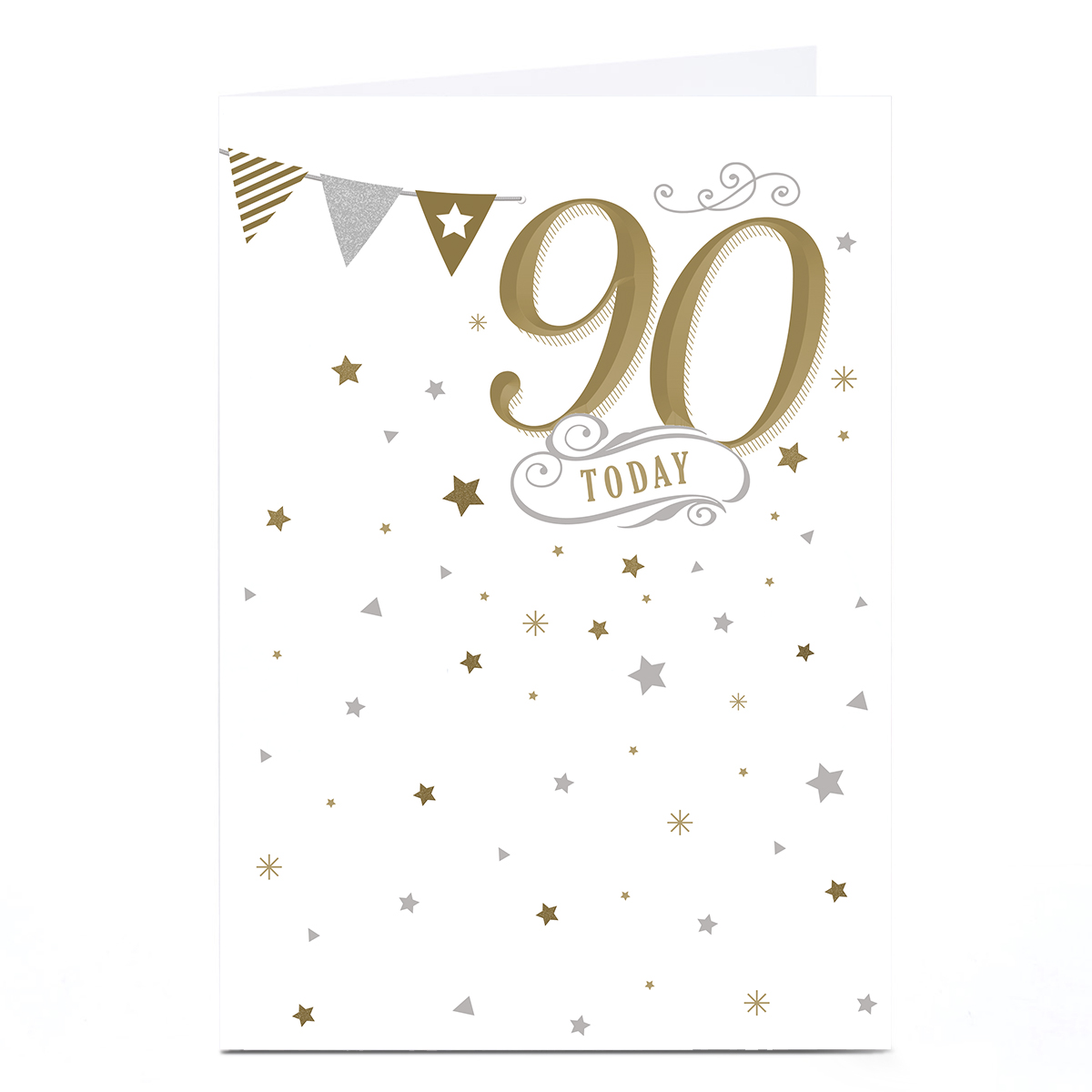 90th Birthday Card - 90 Today Bunting and Stars