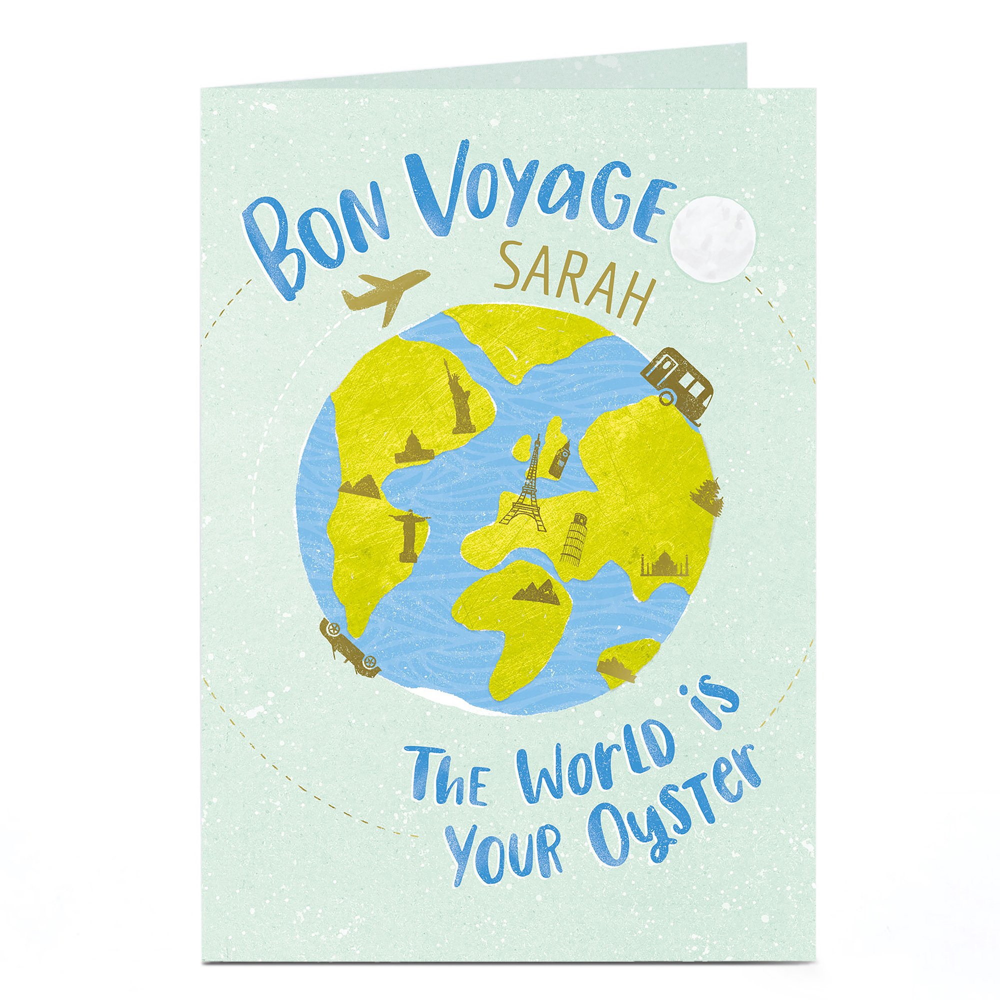 Personalised Leaving Card - Bon Voyage, The World Is Your Oyster