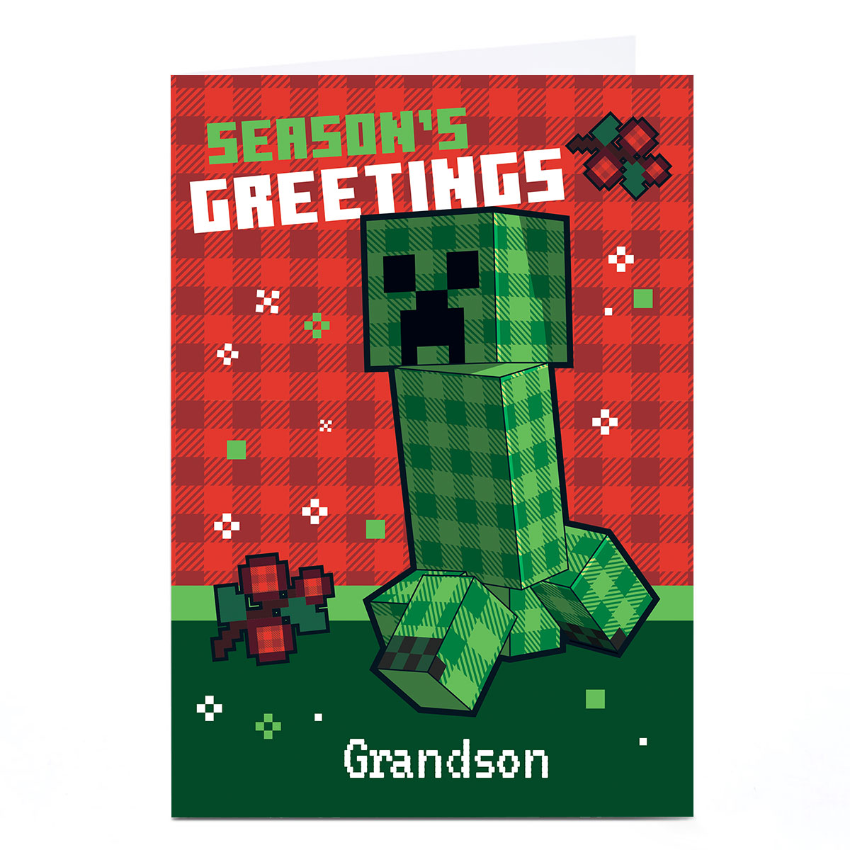 Personalised Minecraft Creeper Christmas Card - Grandson
