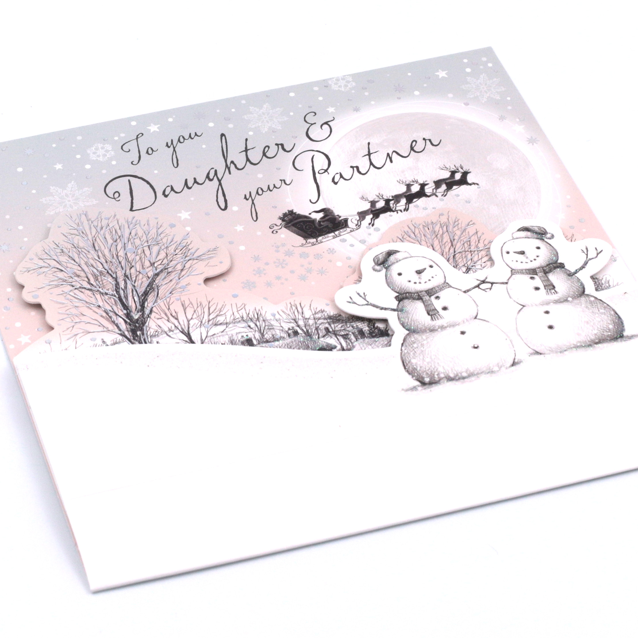 Exquisite Collection Christmas Card - Daughter And Partner, Snowmen 3D Card