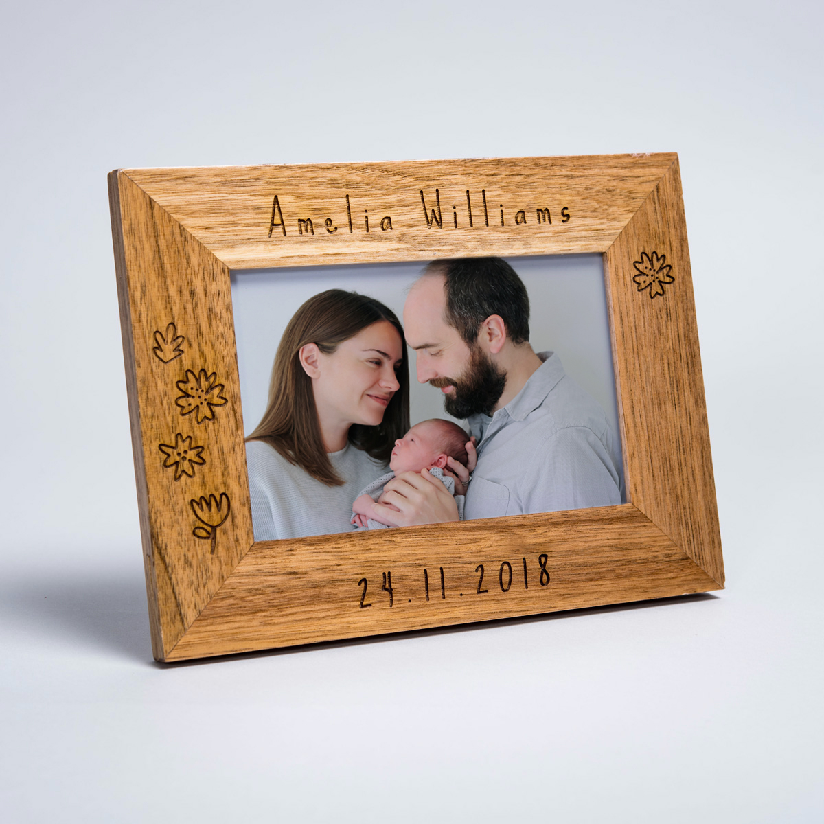 Engraved Wooden Photo Frame - Floral