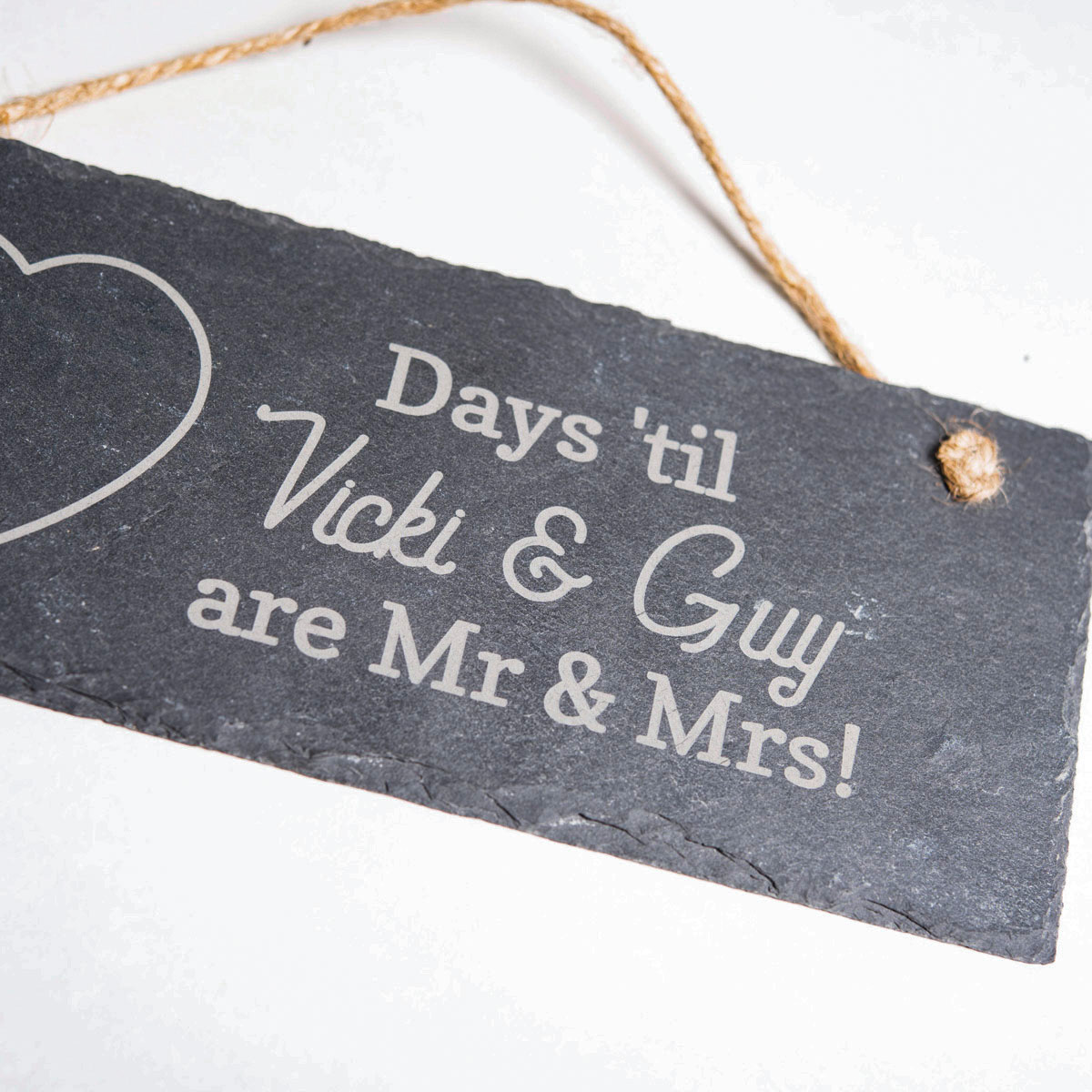 Personalised Engraved Hanging Slate Sign - Heart Wedding Countdown