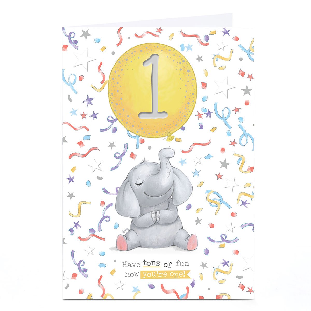 1st Birthday Card - Tons of Fun Now You're One Baby Elephant