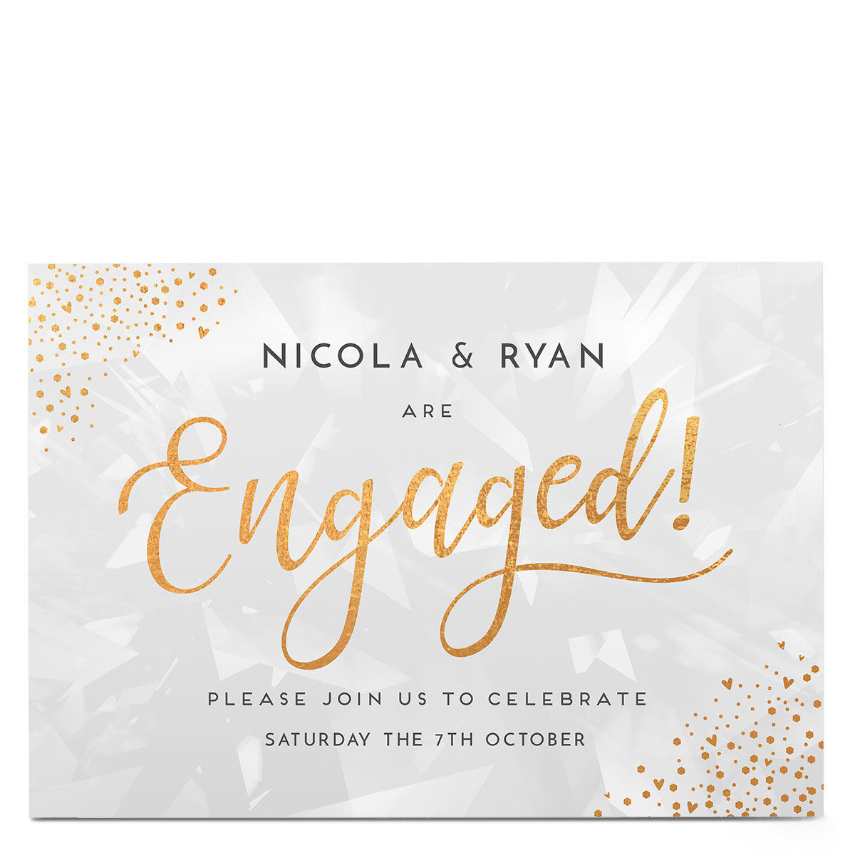 Personalised Engagement Party Invitation - Gold Hearts
