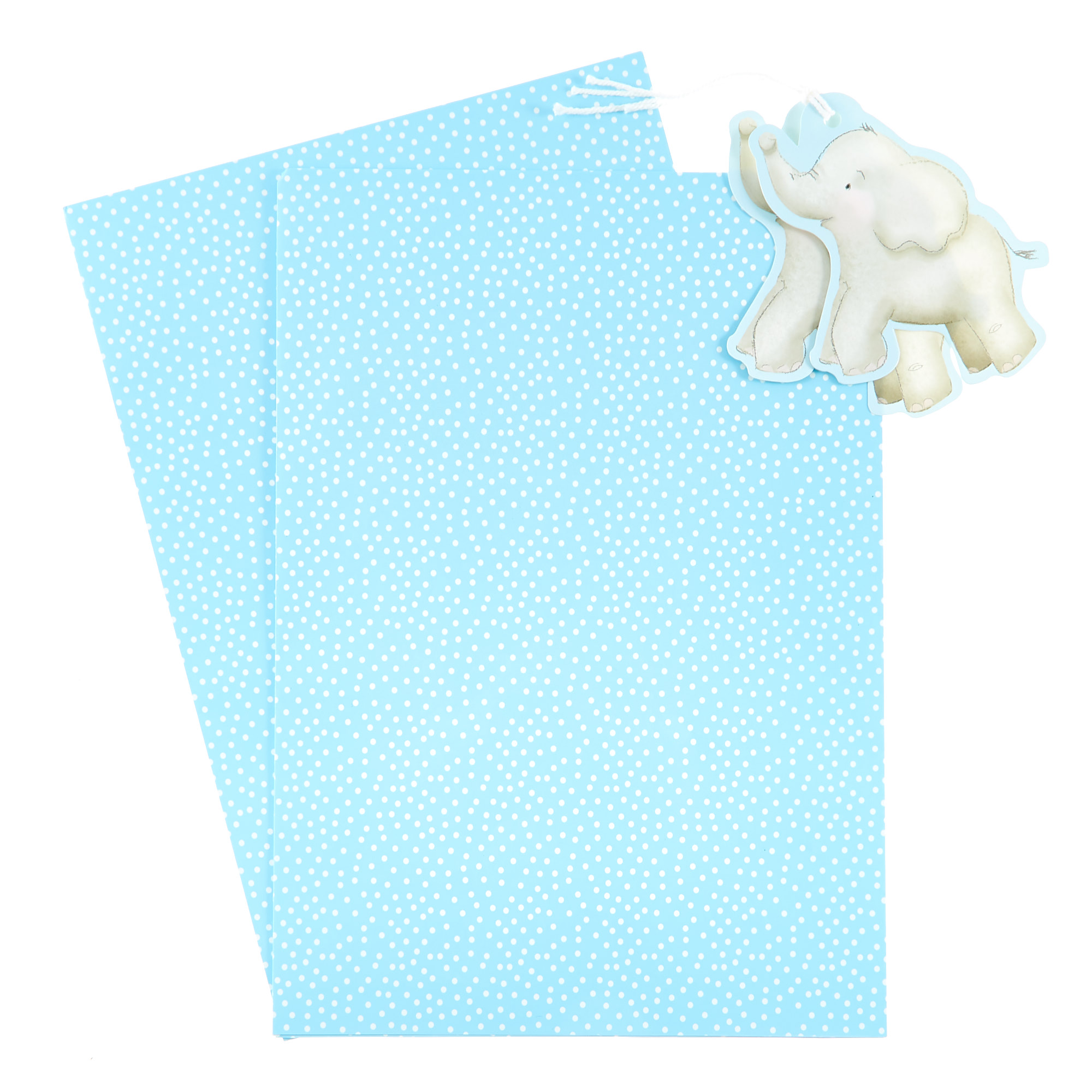 Blue & White Spotty Elephant Gift Wrap & Tag Set