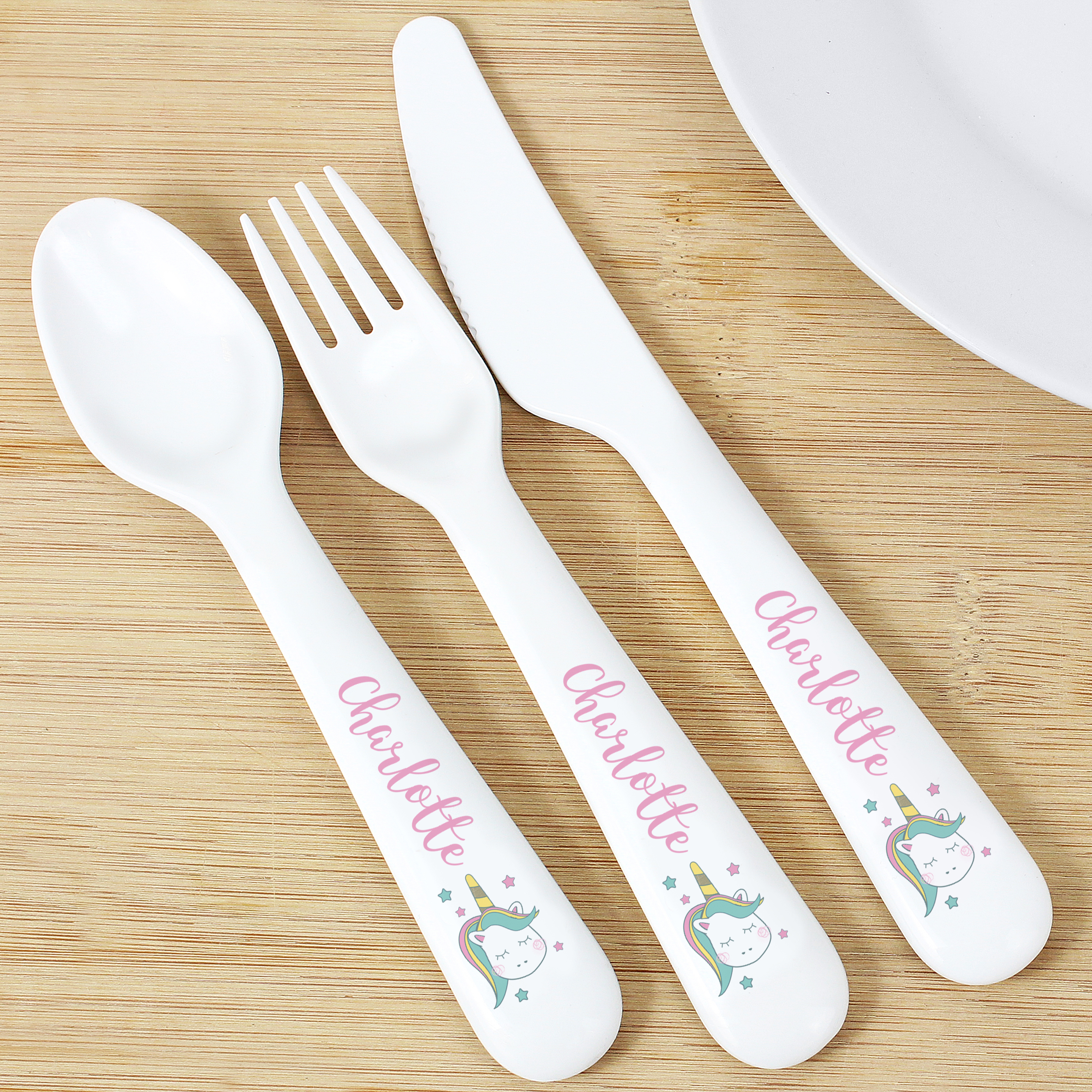 Image of Personalised Baby Unicorn Plastic Cutlery