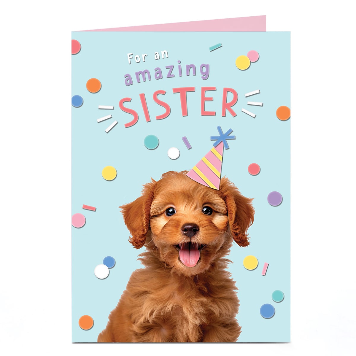 Birthday Card - Puppy in Party Hat, Sister