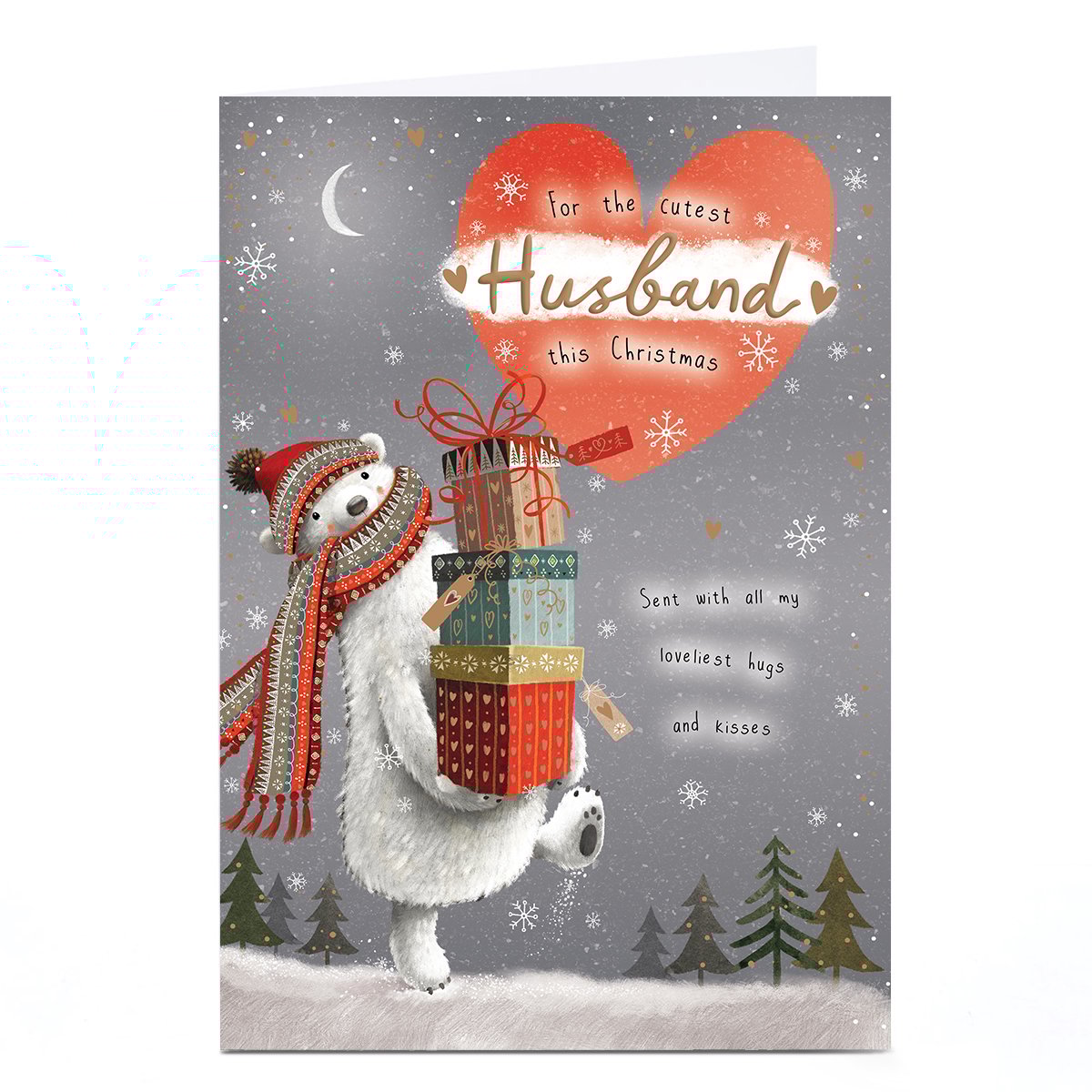 Personalised Christmas Card - Polar Bear with Presents, Husband