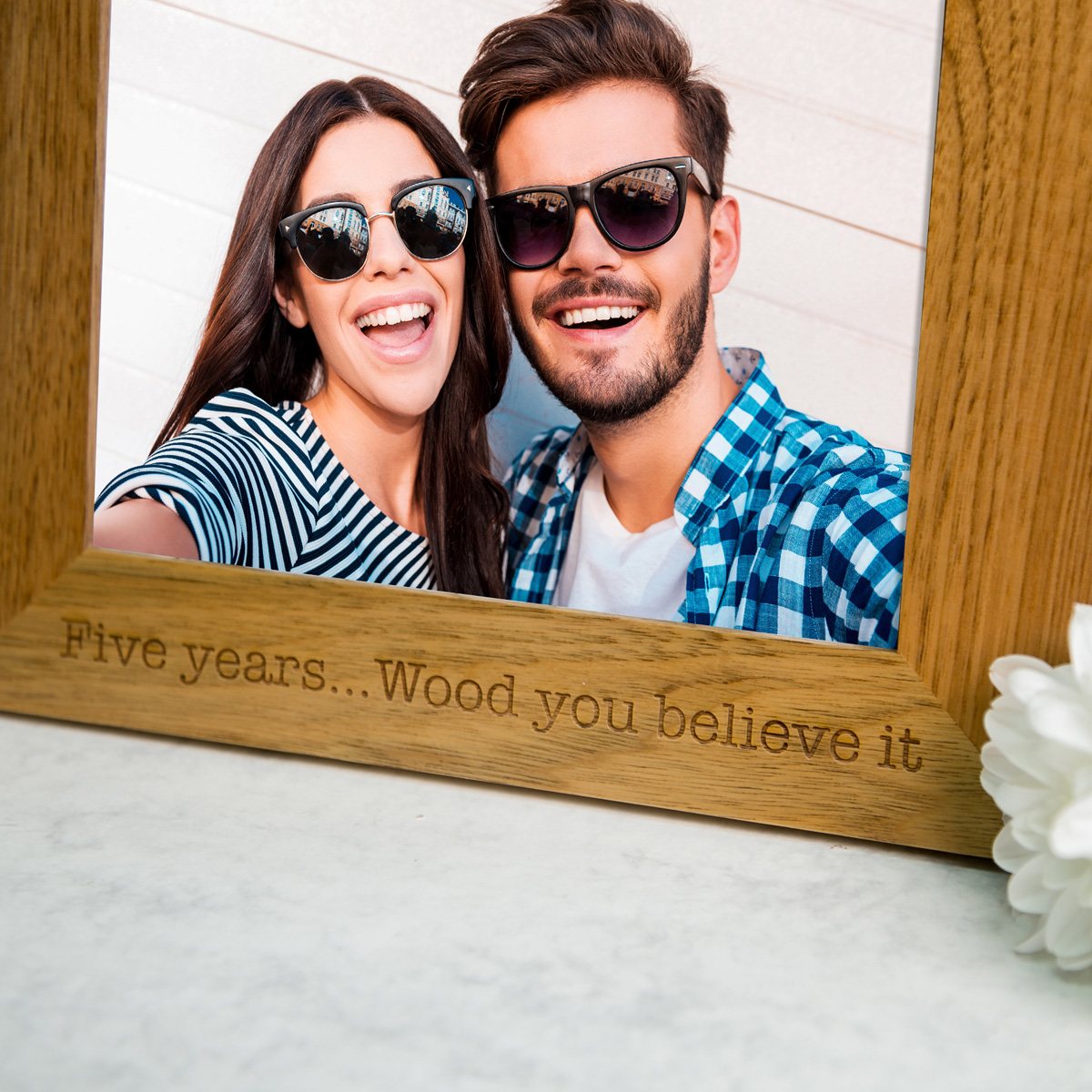 Personalised Engraved Wooden Photo Frame - Five Years