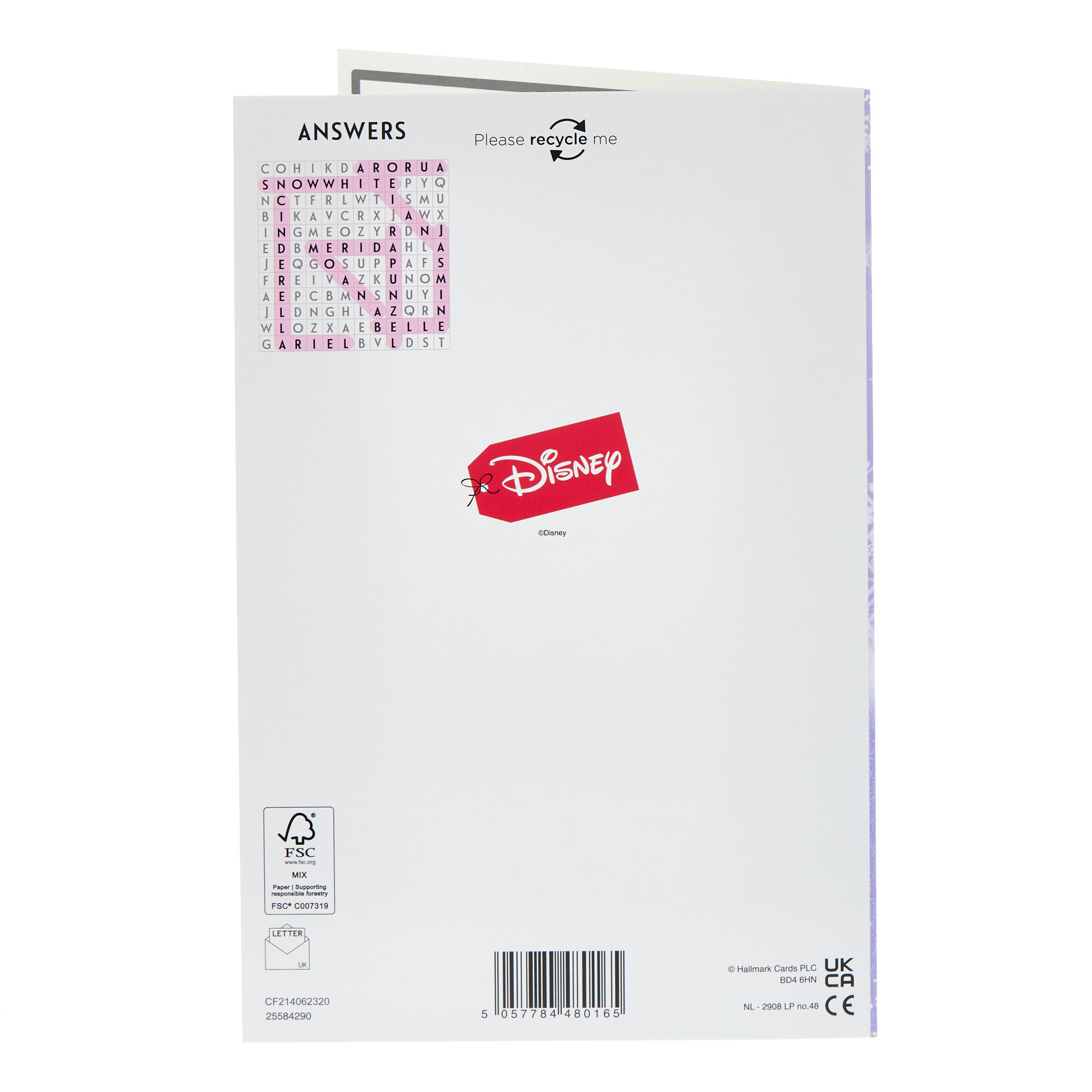 Granddaughter Disney Princess Christmas Card With Wordsearch