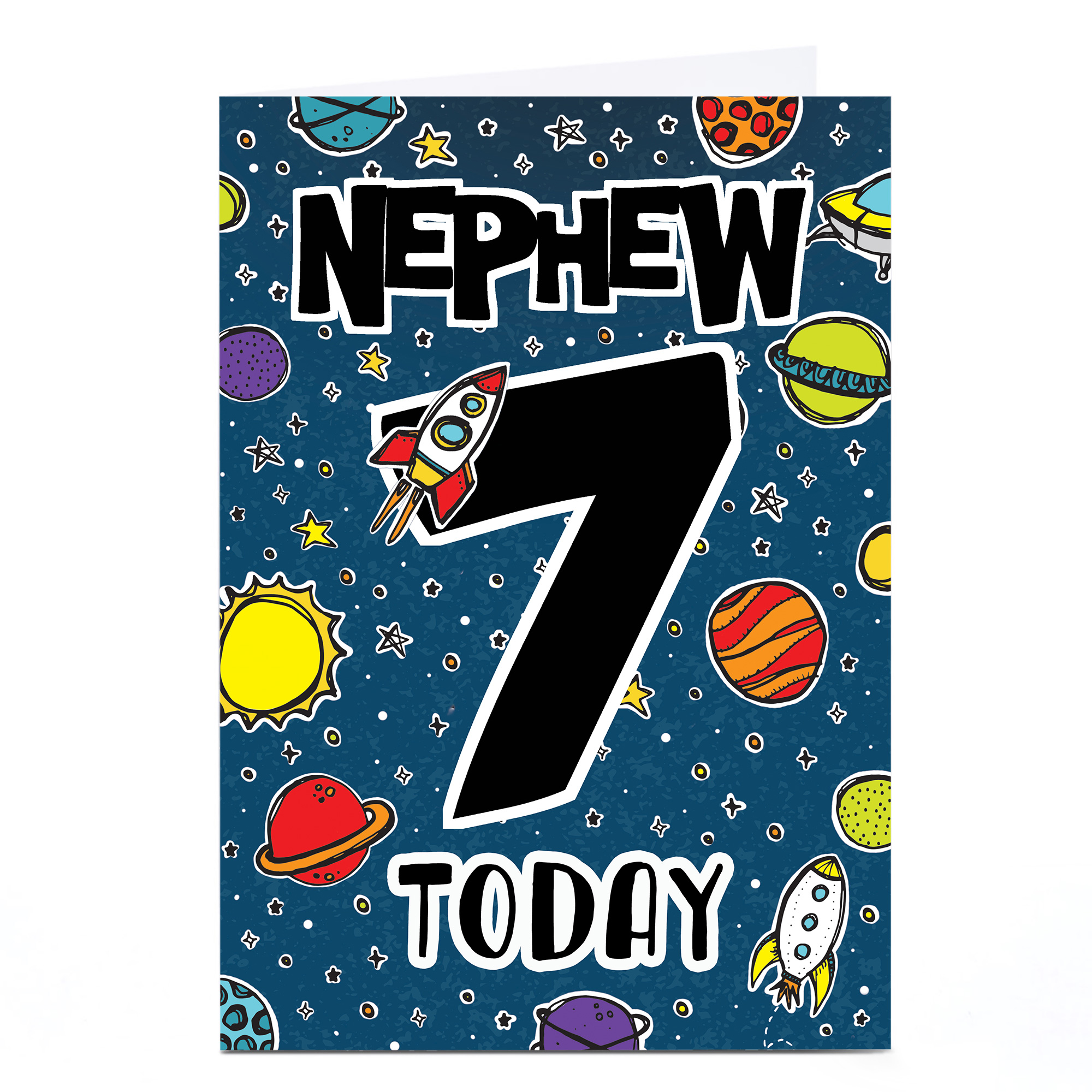 Personalised Editable Age Birthday Card - Rocket Ships, Any recipient