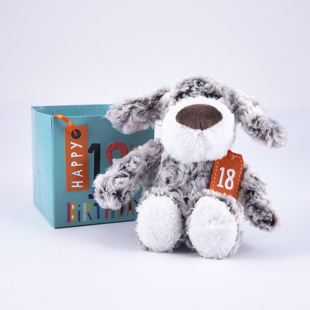 Buy 18th Birthday Grey & White Dog In Gift Bag for GBP 2