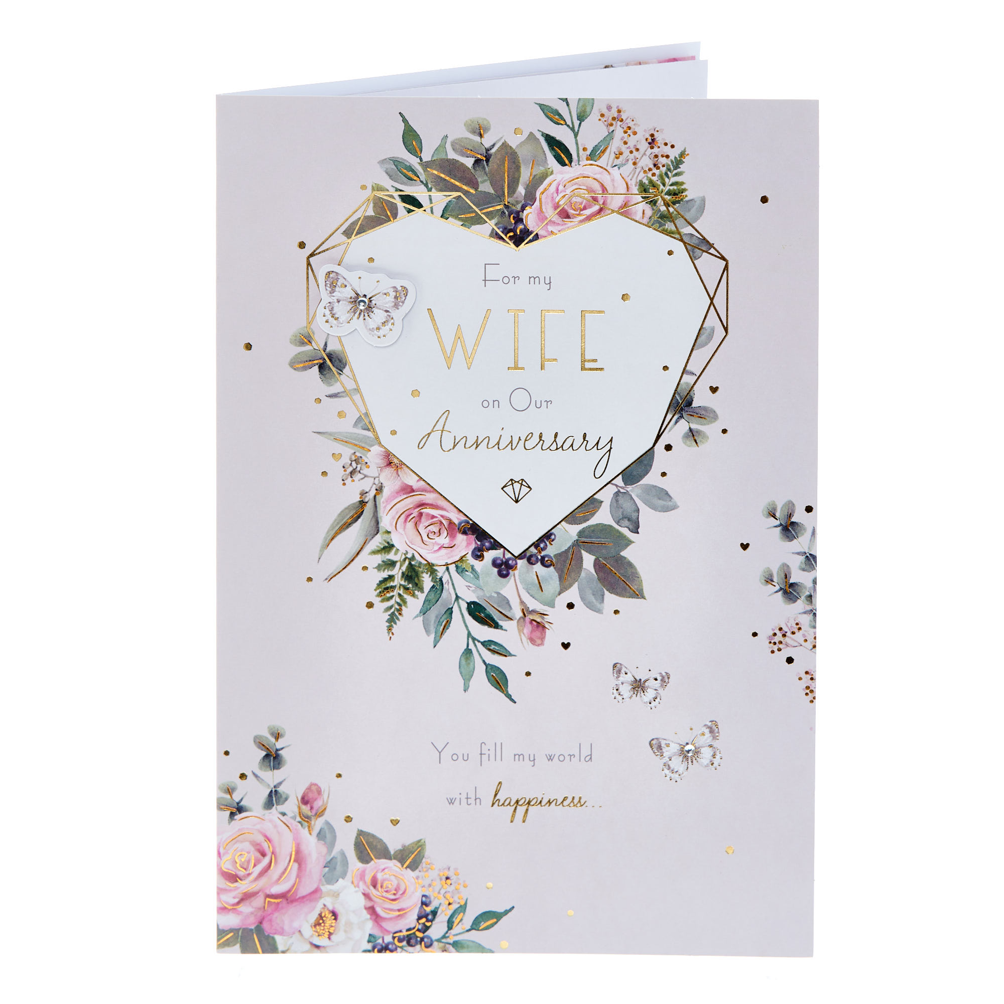 Wife Geometric Floral Heart Wedding Anniversary Card