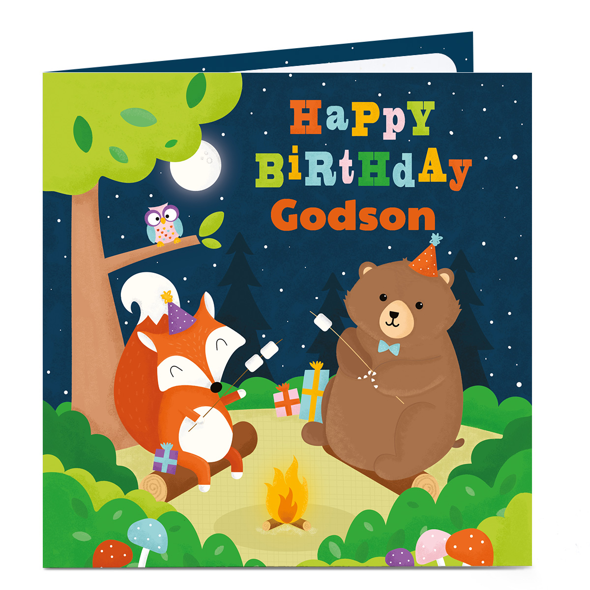 Personalised Birthday Card - Animals Camping [Godson]
