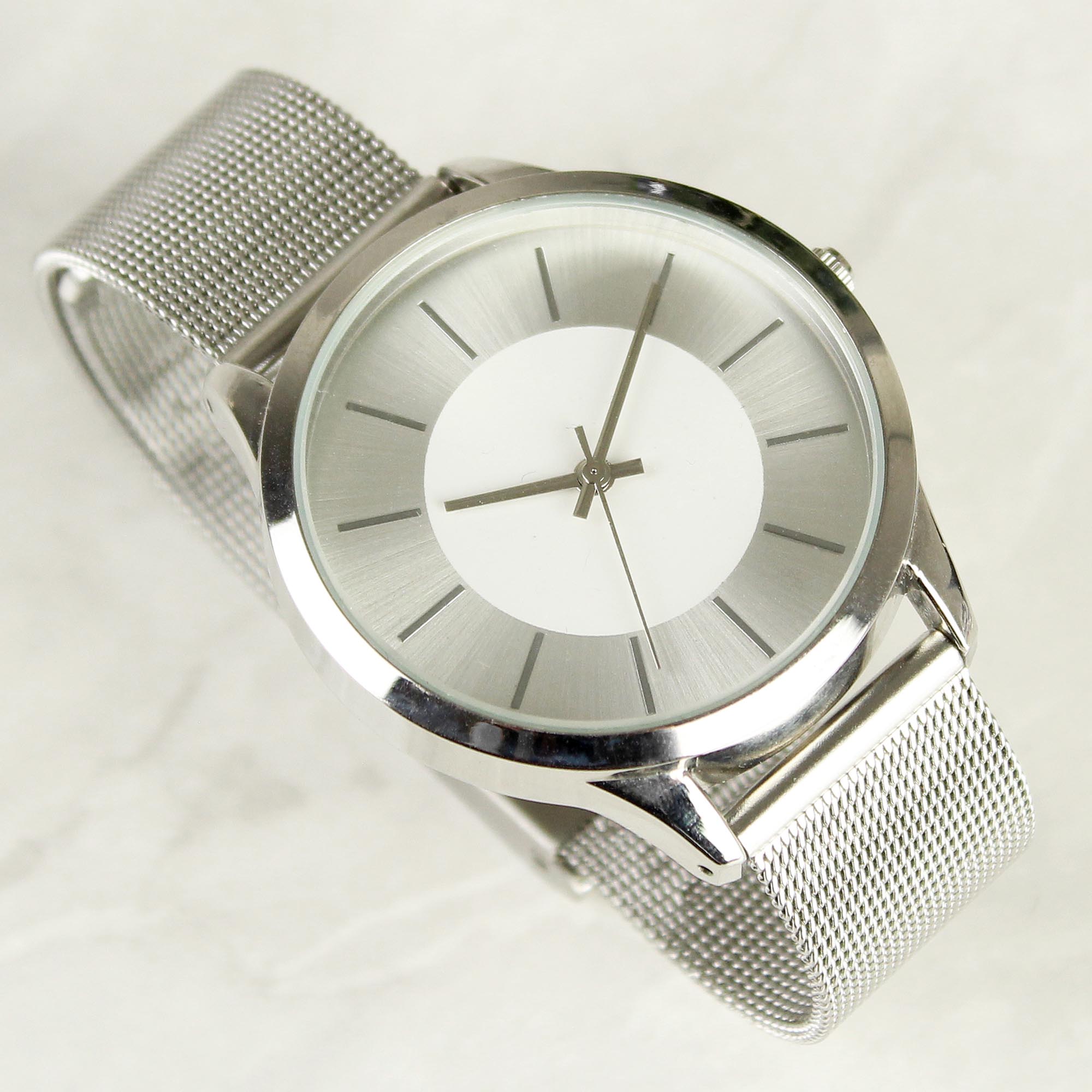 Personalised Silver Watch with Mesh Style Strap 