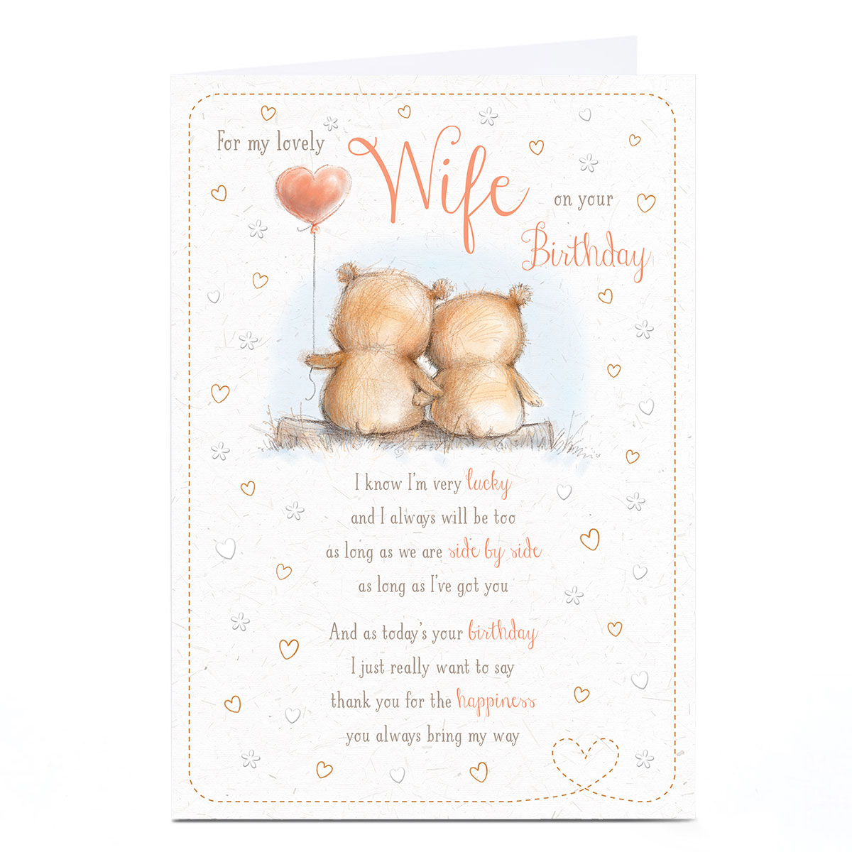 Personalised Birthday Card - Side By Side Bears Birthday Poem, Wife