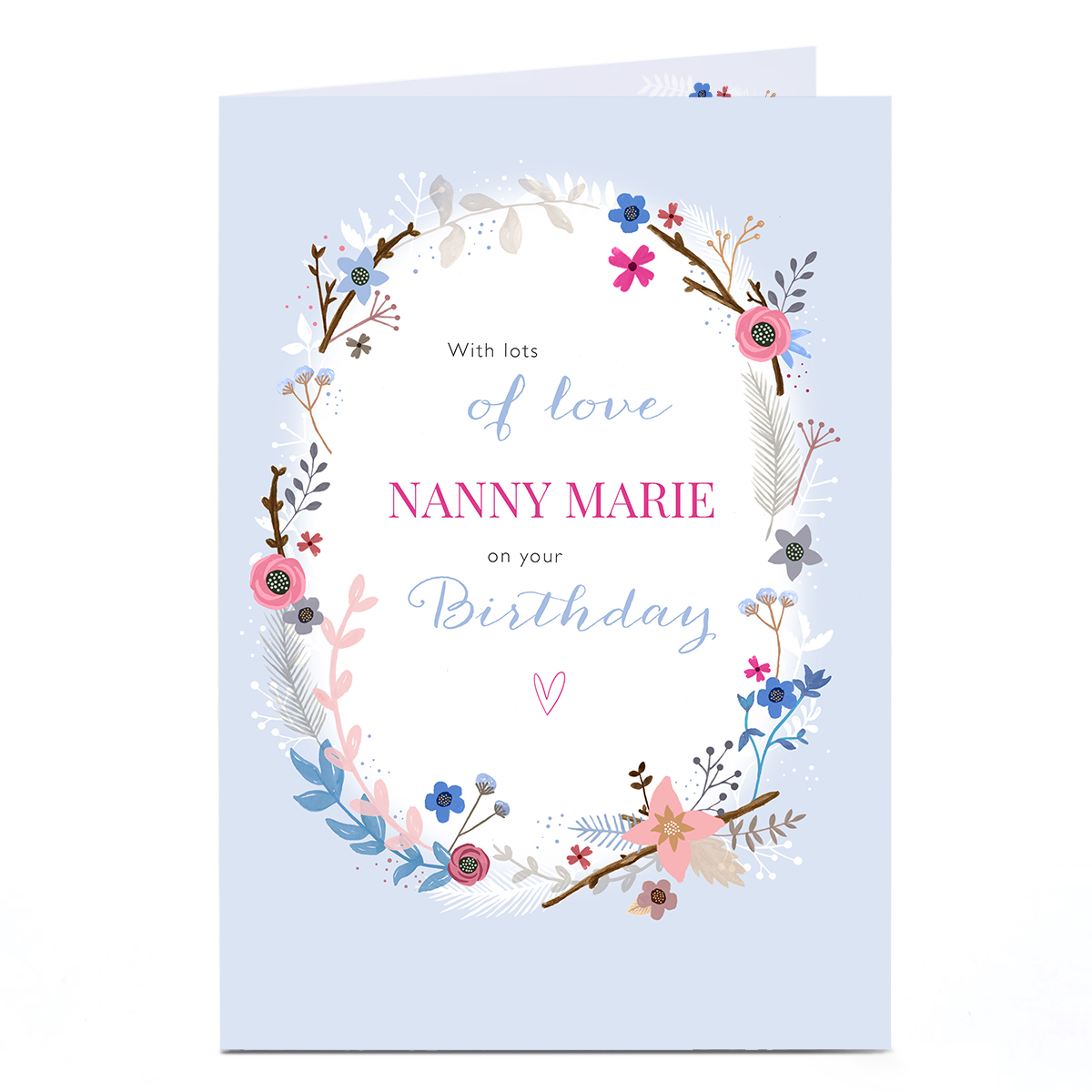 Personalised Birthday Card - Flowers Oval Boarder Nanny