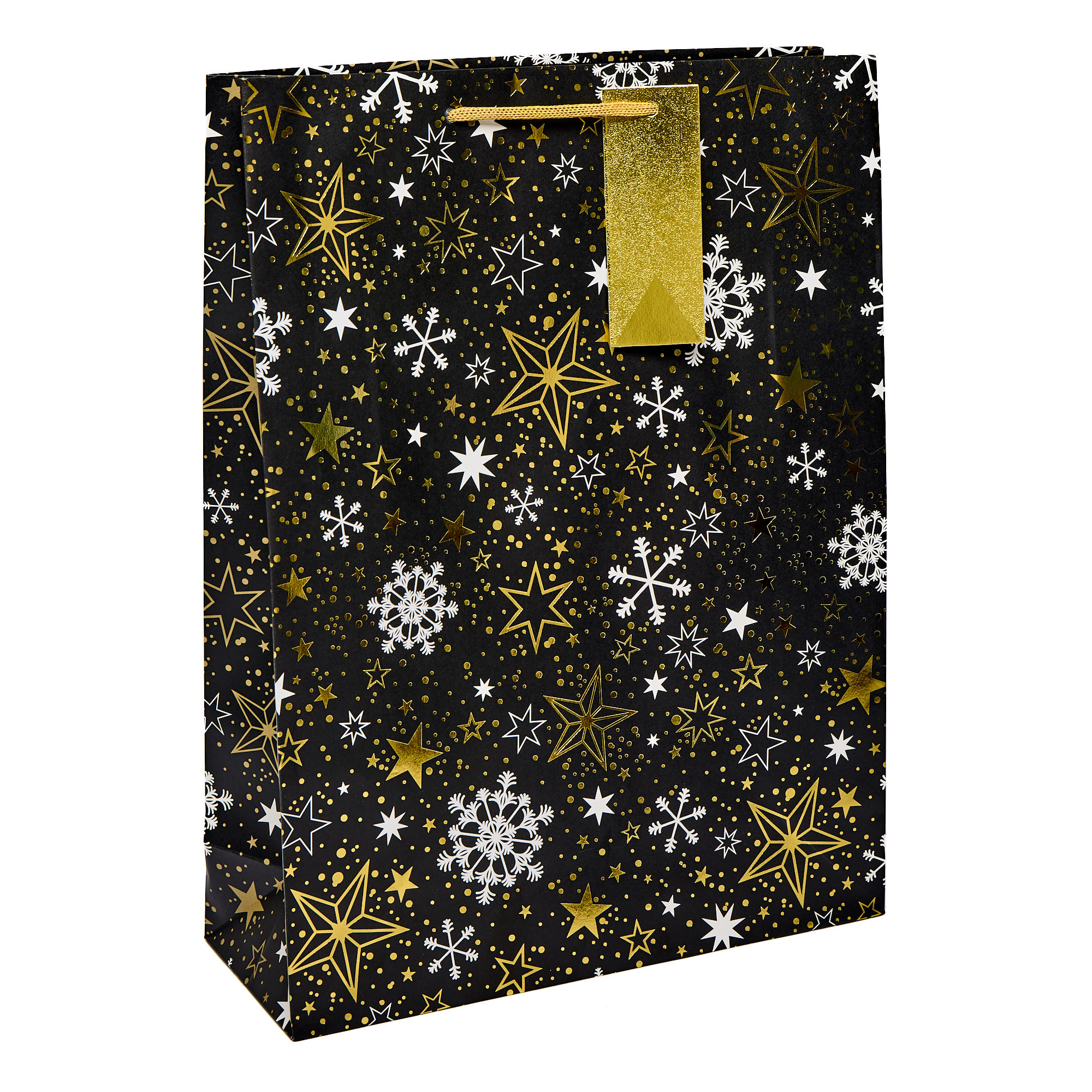 Black, Silver & Gold Flakes Extra Large Portrait Christmas Gift Bag