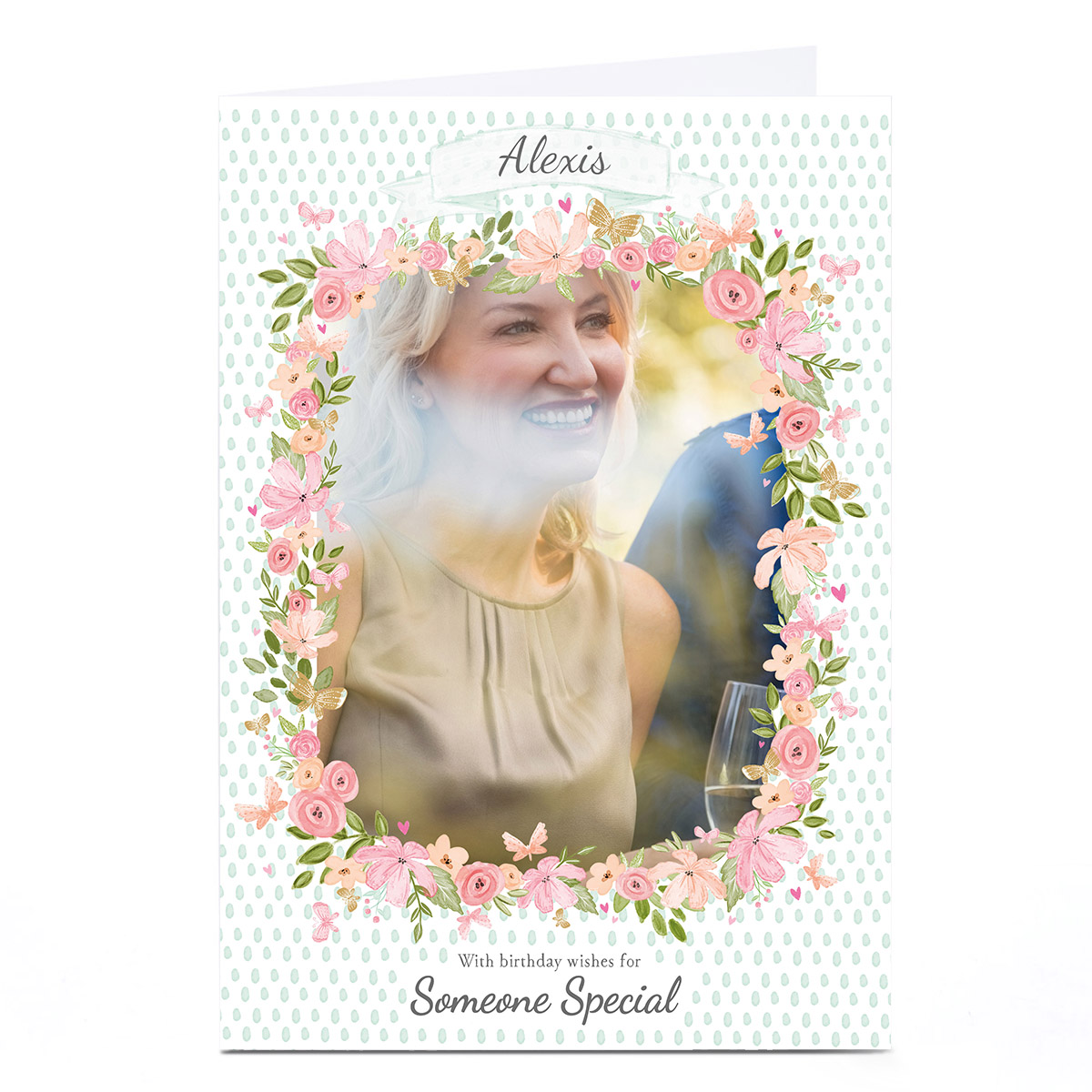 Personalised Birthday Photo Card - Pink Wreath Someone Special
