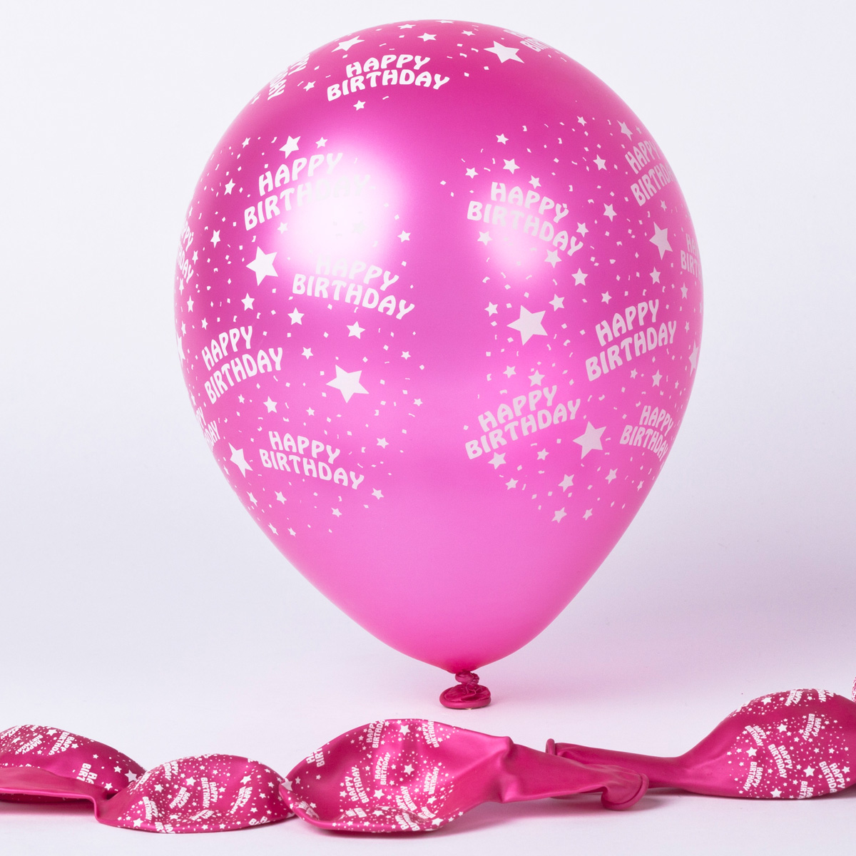 Metallic Pink Happy Birthday Latex Balloons - Pack Of 6