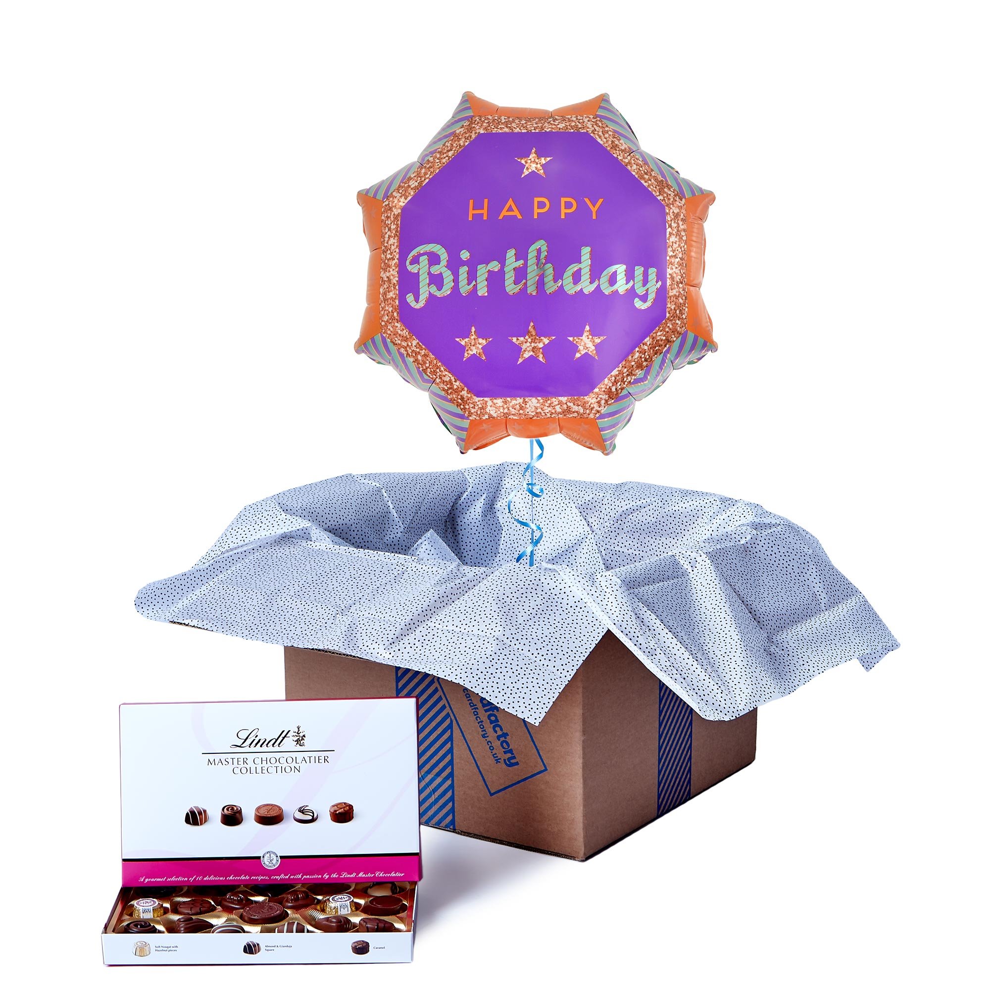 Octagon Happy Birthday Balloon & Lindt Chocolates - FREE GIFT CARD!