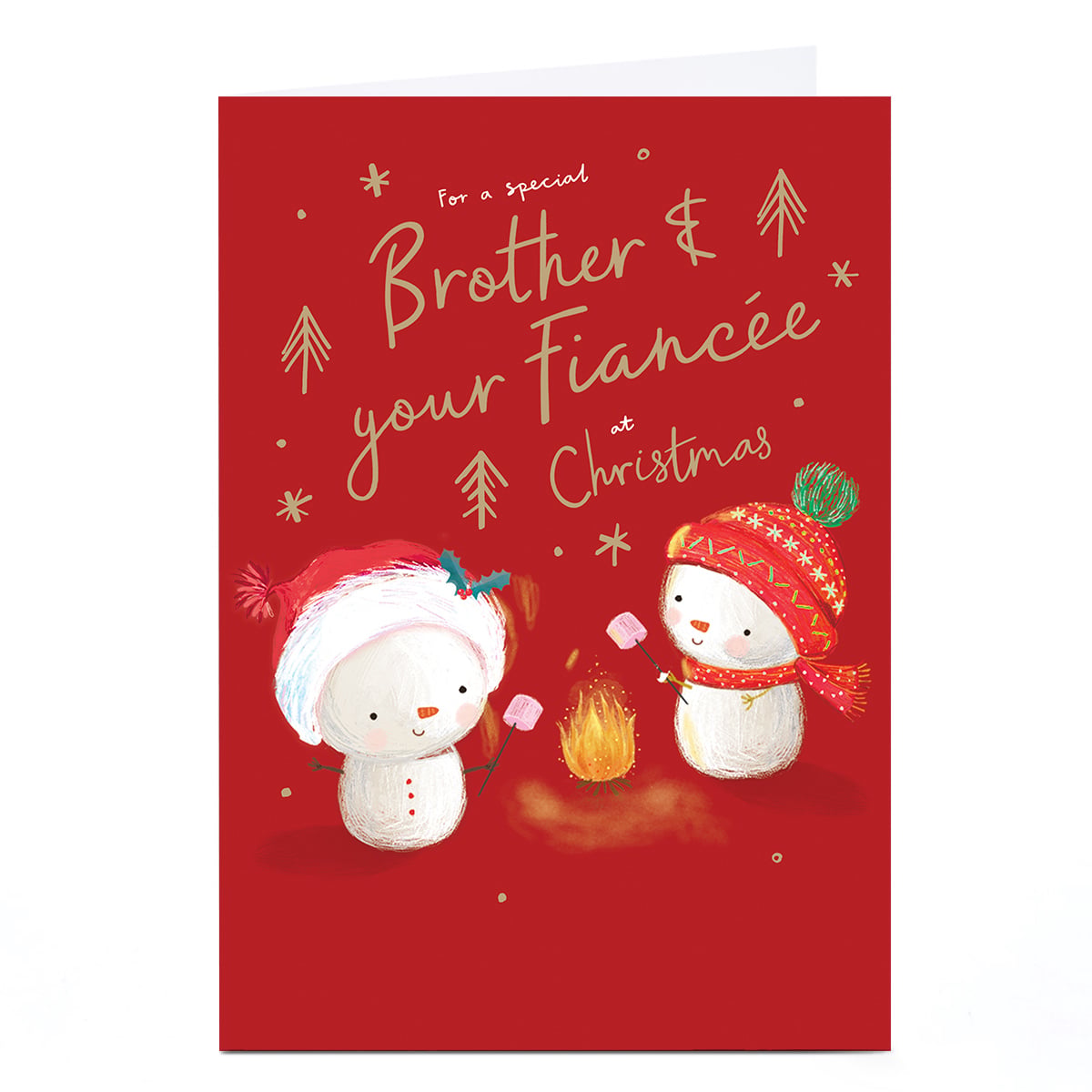 Christmas Card - Snowpeople Toasting Mashmallows, Brother & Fiancee