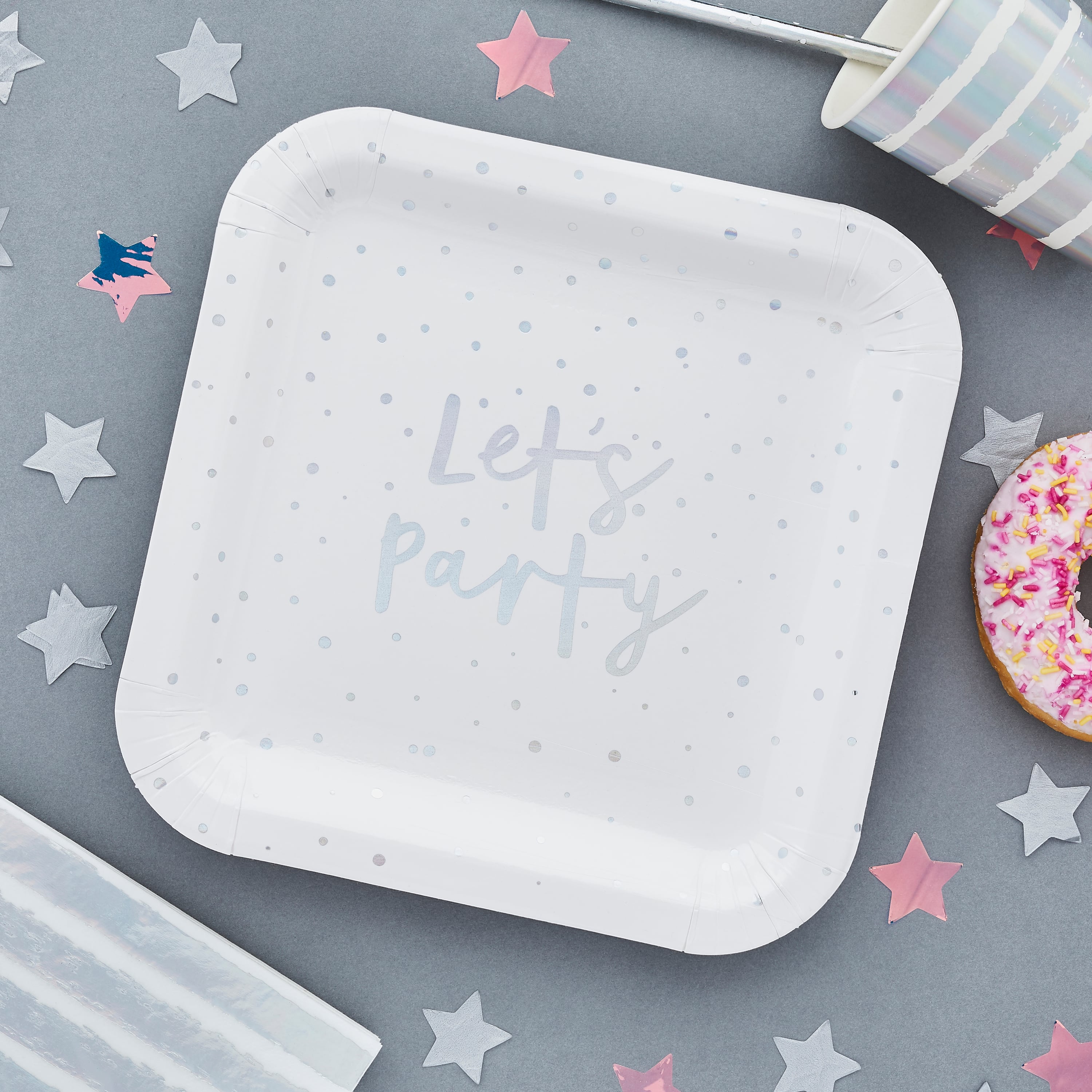 Metallic Iridescent Lets Party Paper Plates - Pack of 8