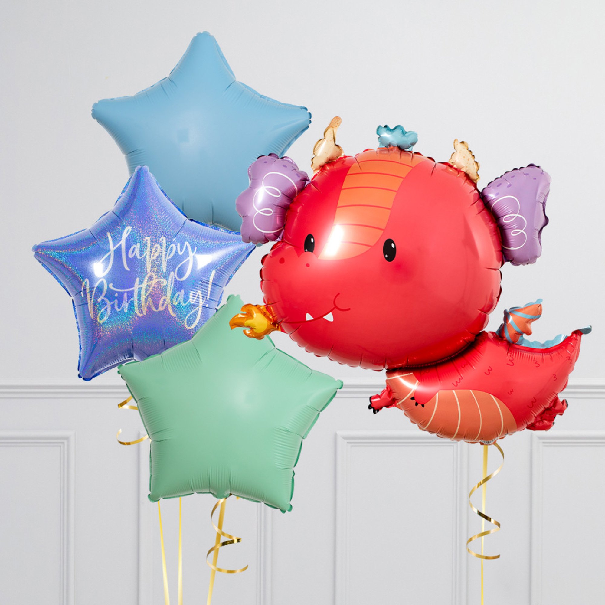 Flying Dragon Birthday Supershape & Foil Balloon Package - Delivered Inflated!