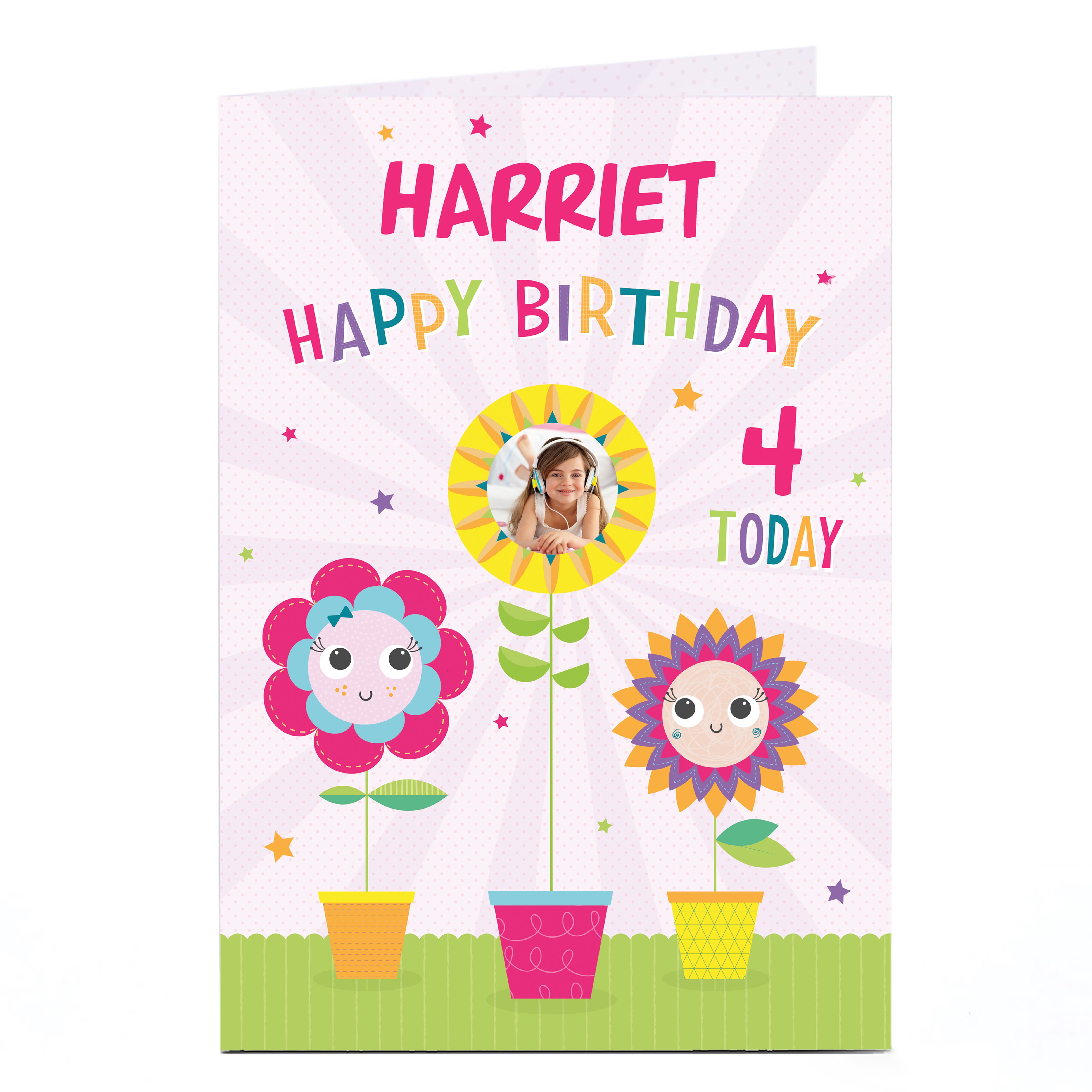 Personalised Any Age Birthday Photo Card - Flowerpots