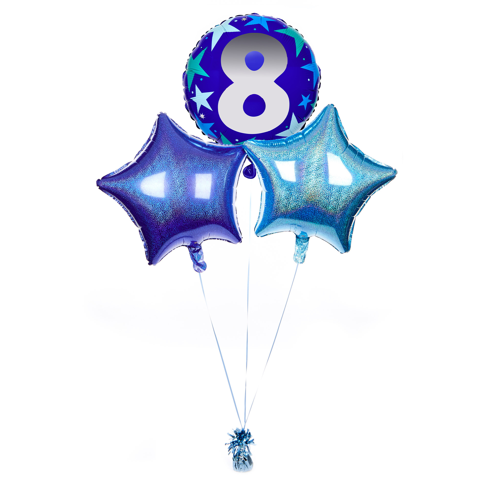 Blue 8th Birthday Balloon Bouquet - Delivered Inflated!