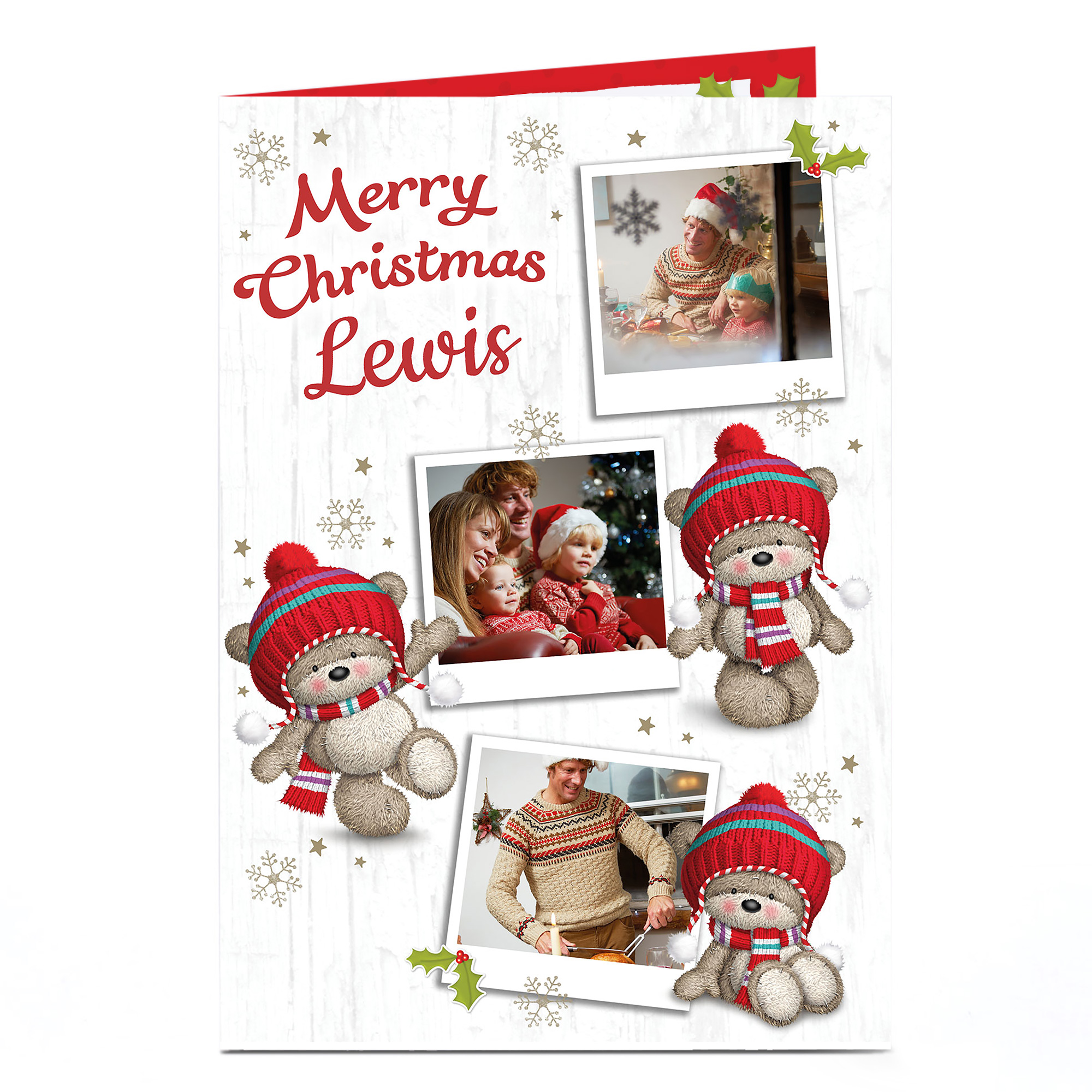 Hugs Photo Christmas Card - Bears In Hats & Scarves