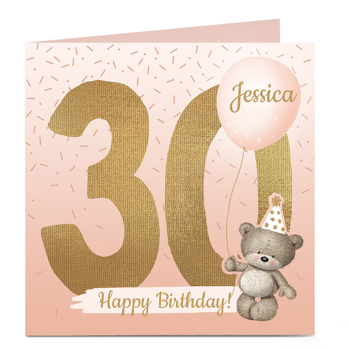Personalised 30th Birthday Card - Hugs Bear, Any Name