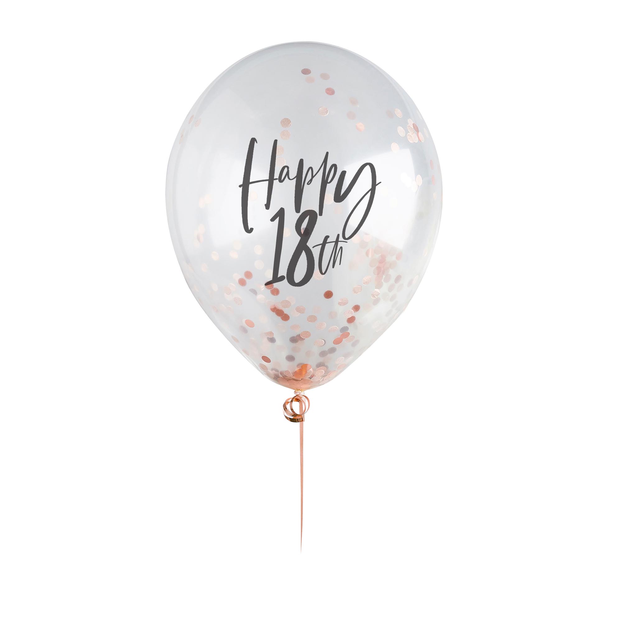 Rose Gold Metallic Happy Birthday Confetti Latex Balloons - Pack of 5 (Any Milestone)