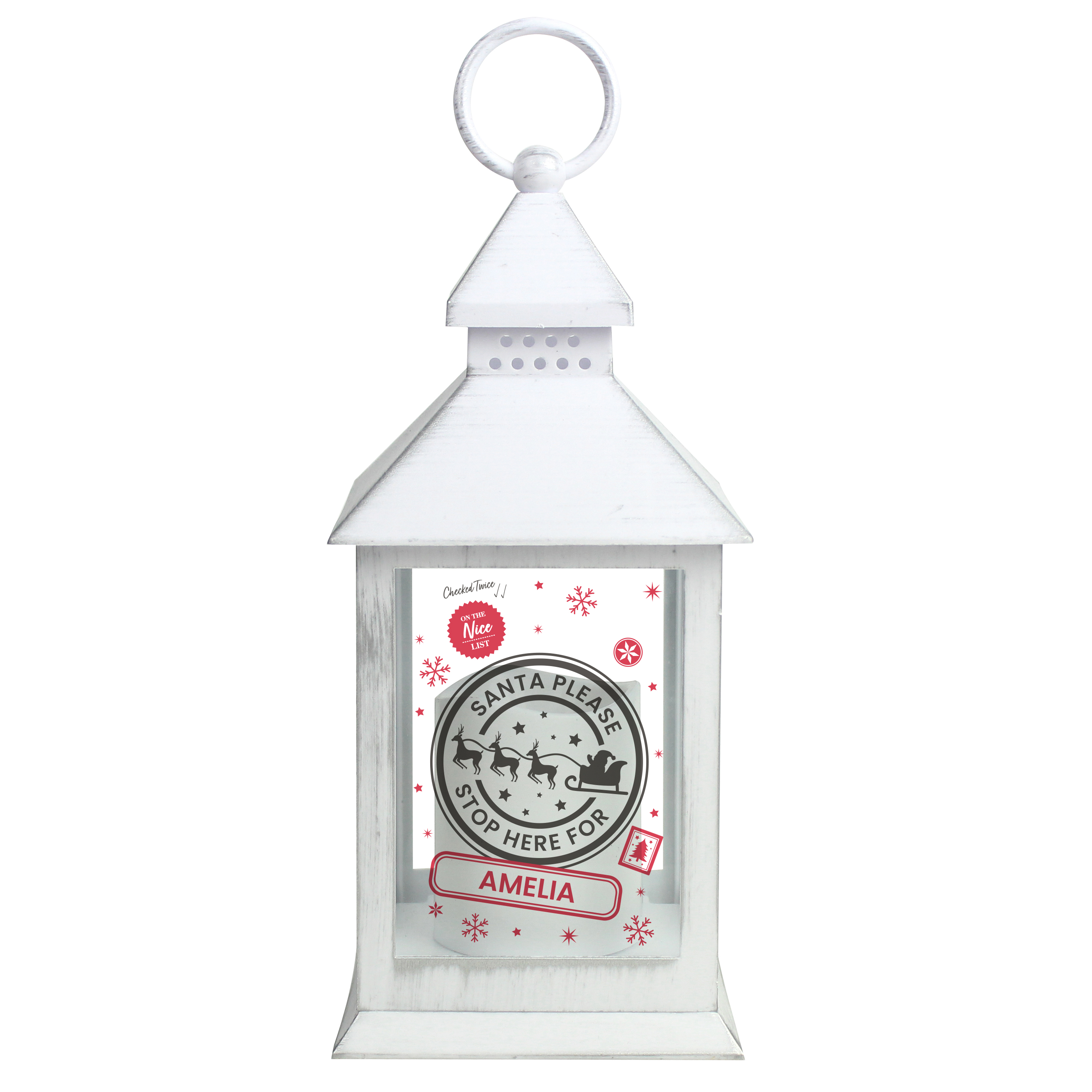 Personalised Light-Up Sleigh Scene Stop Here Lantern