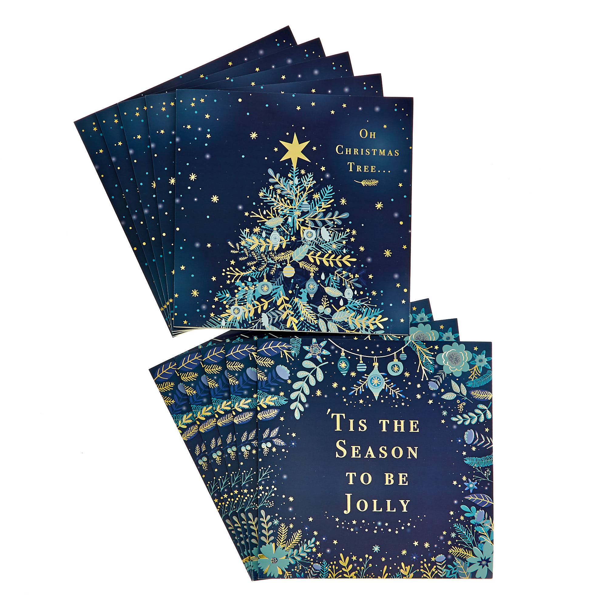 10 Deluxe Charity Boxed Christmas Cards - Navy & gold (2 Designs)