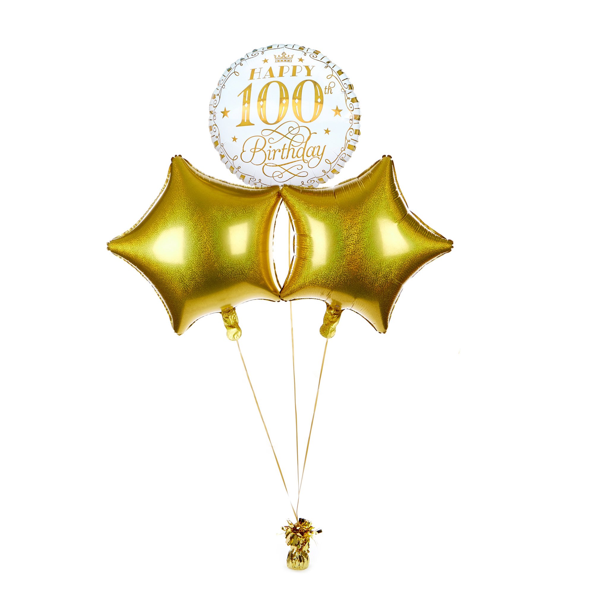 White & Gold 100th Birthday Balloon Bouquet - DELIVERED INFLATED!