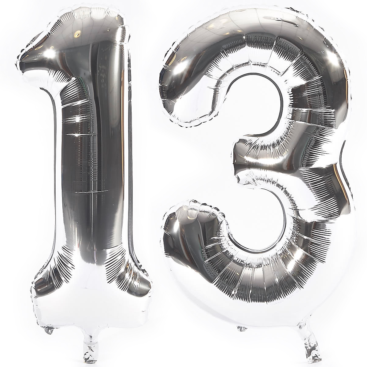 Age 13 Giant Foil Helium Numeral Balloons - Silver (deflated)