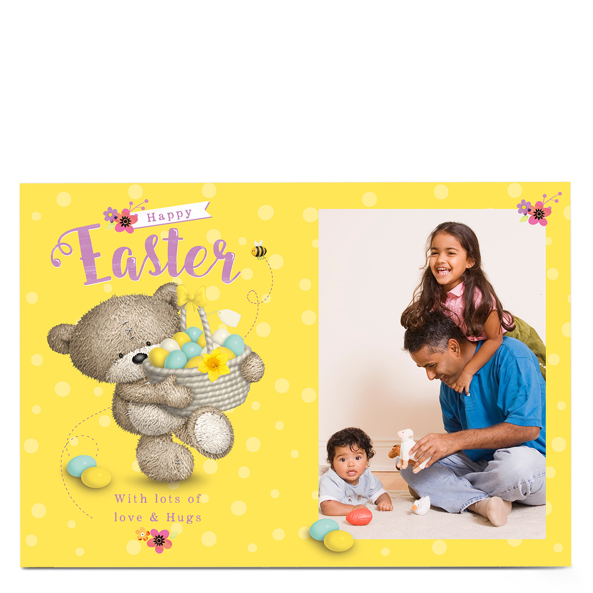 Hugs Photo Upload Easter Card - Yellow Egg Basket
