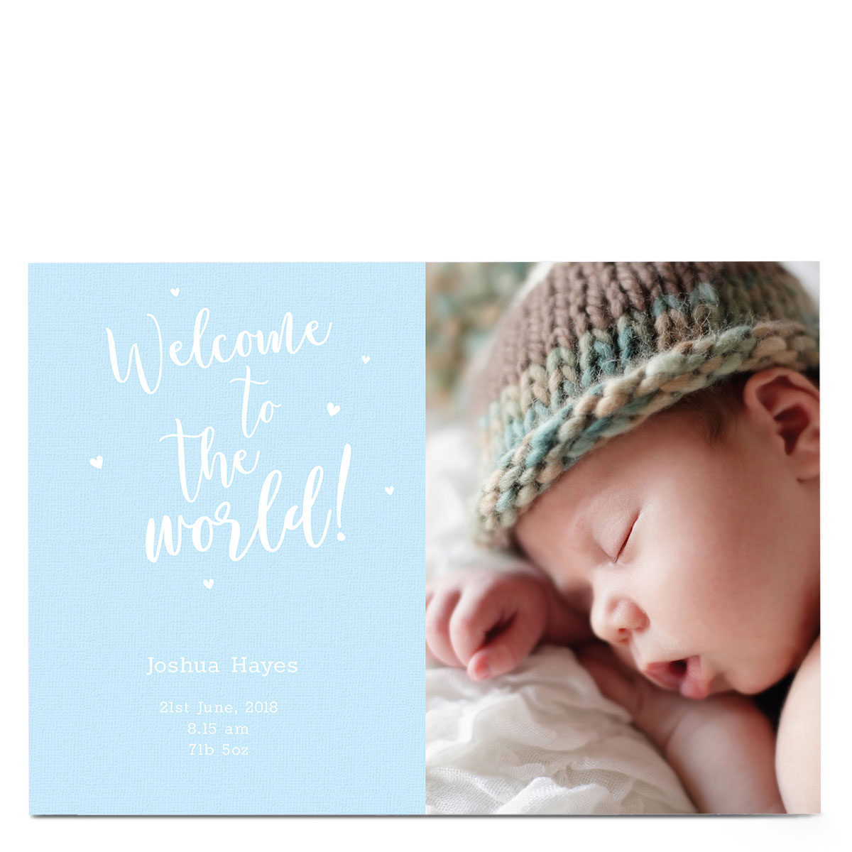 Photo New Baby Card - Welcome To The World Blue
