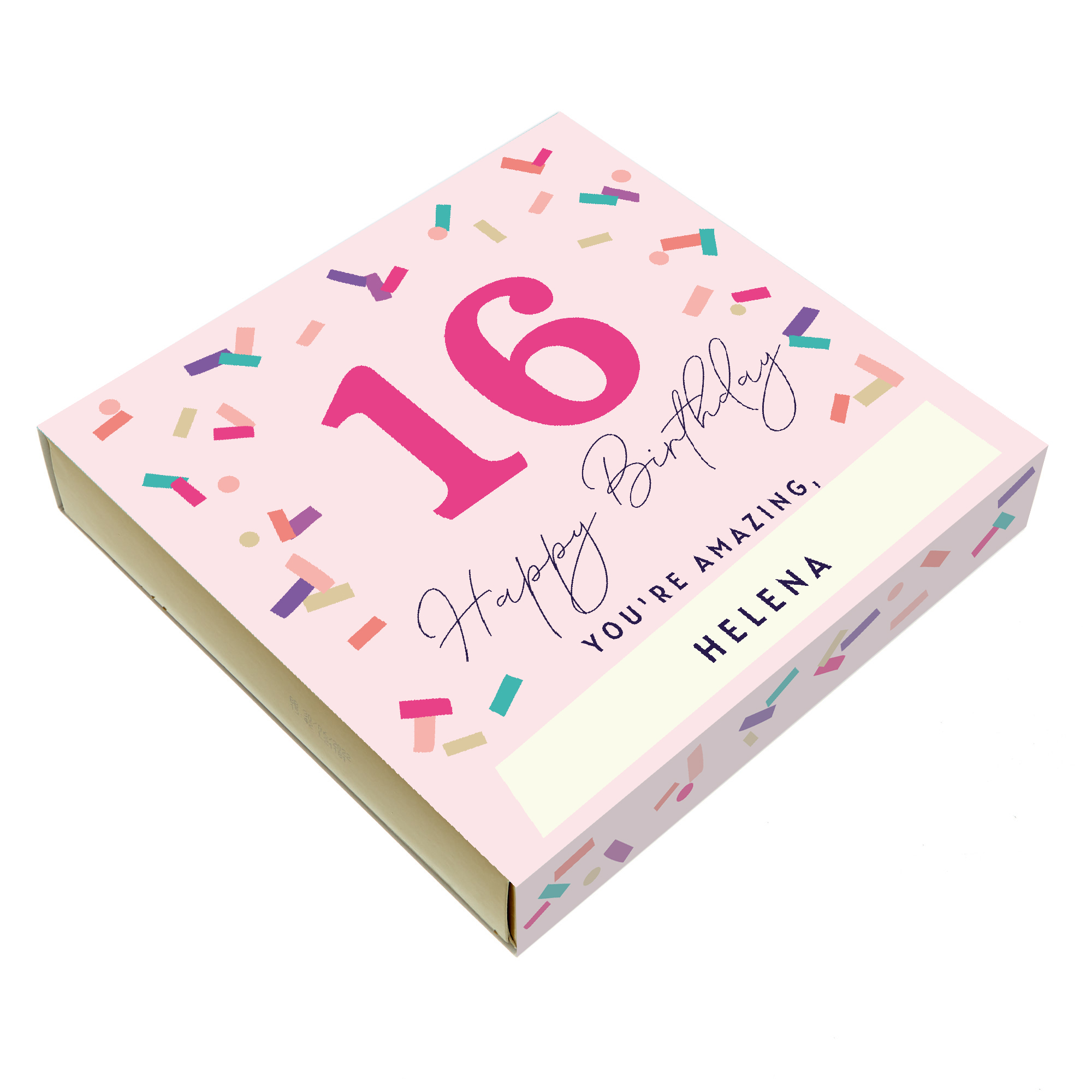 Personalised Belgian Chocolates - Pink Confetti, Editable Age