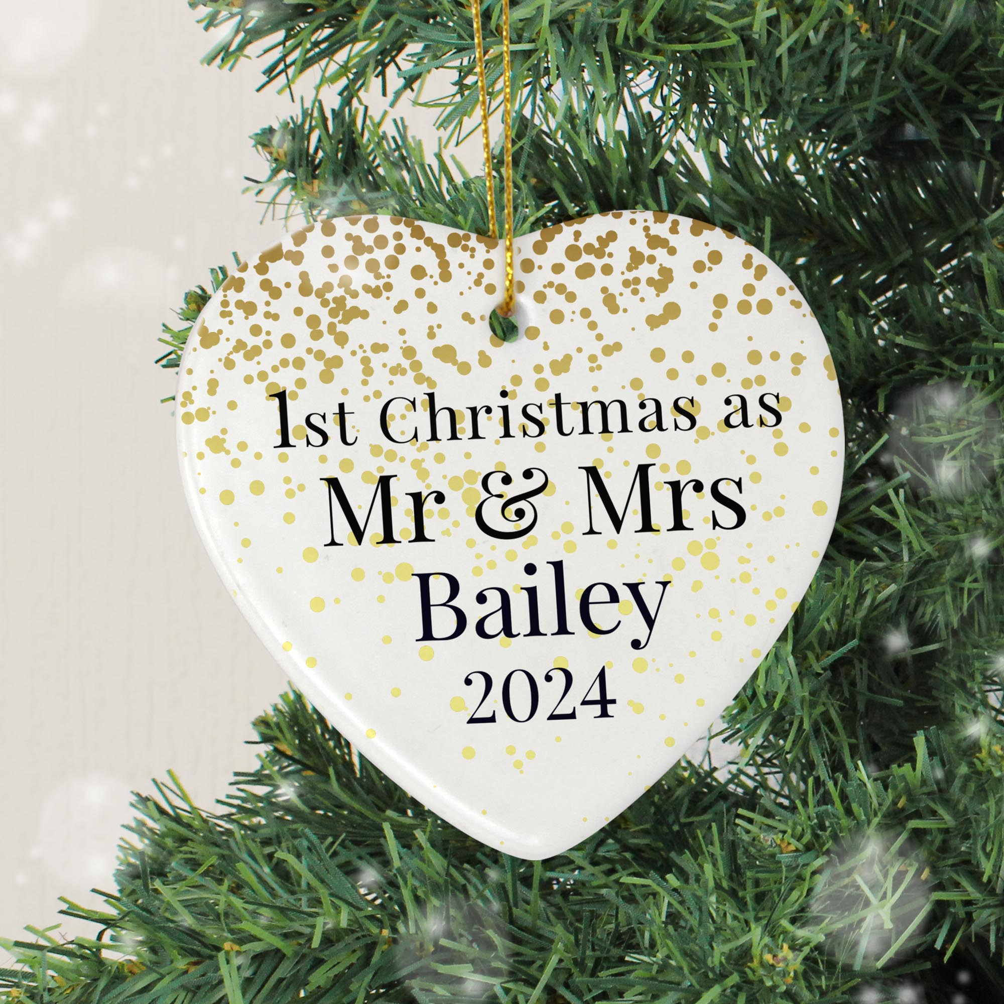 Personalised Mr & Mrs 1st Christmas Ceramic Heart Decoration