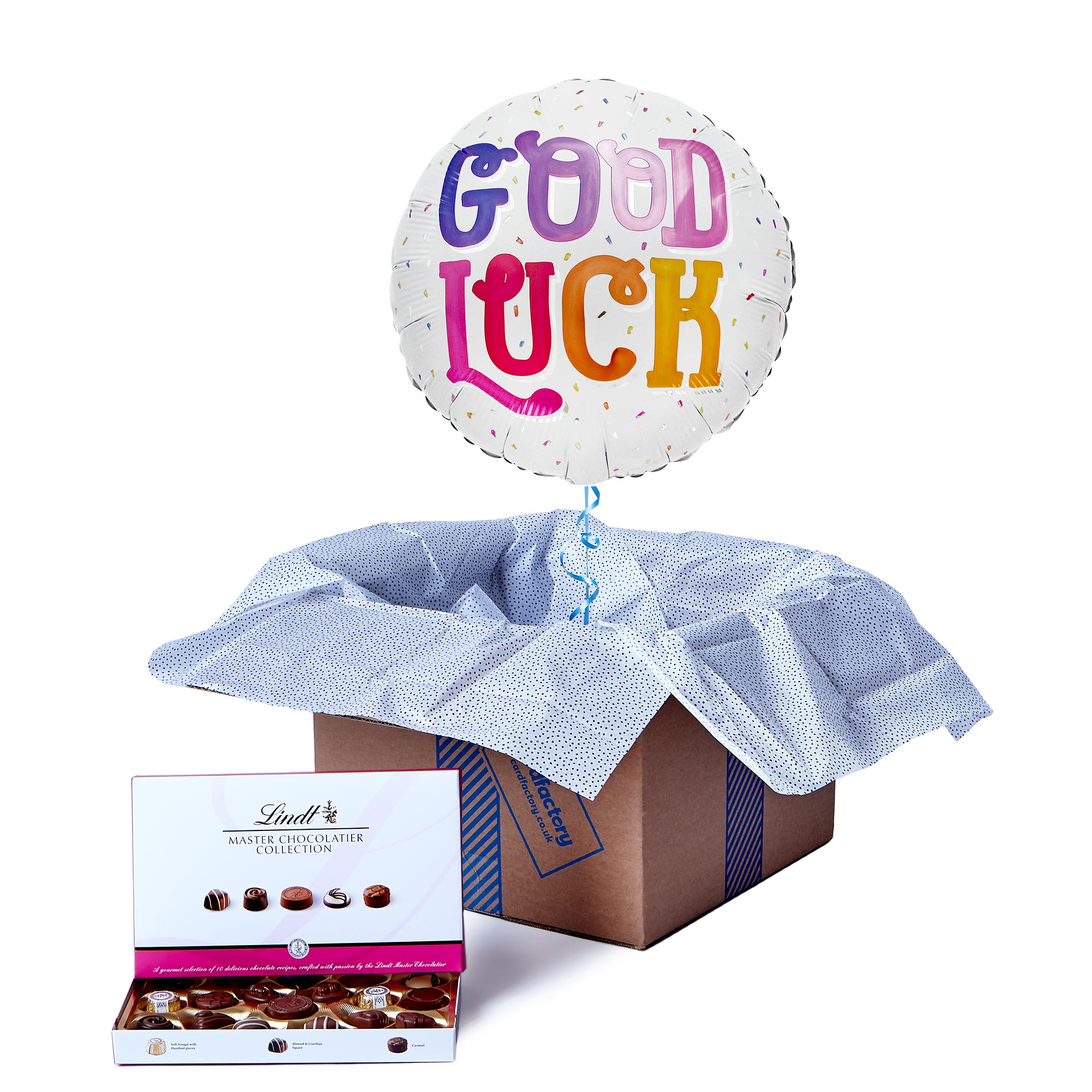 Colourful Good Luck Balloon & Lindt Chocolates - FREE GIFT CARD!