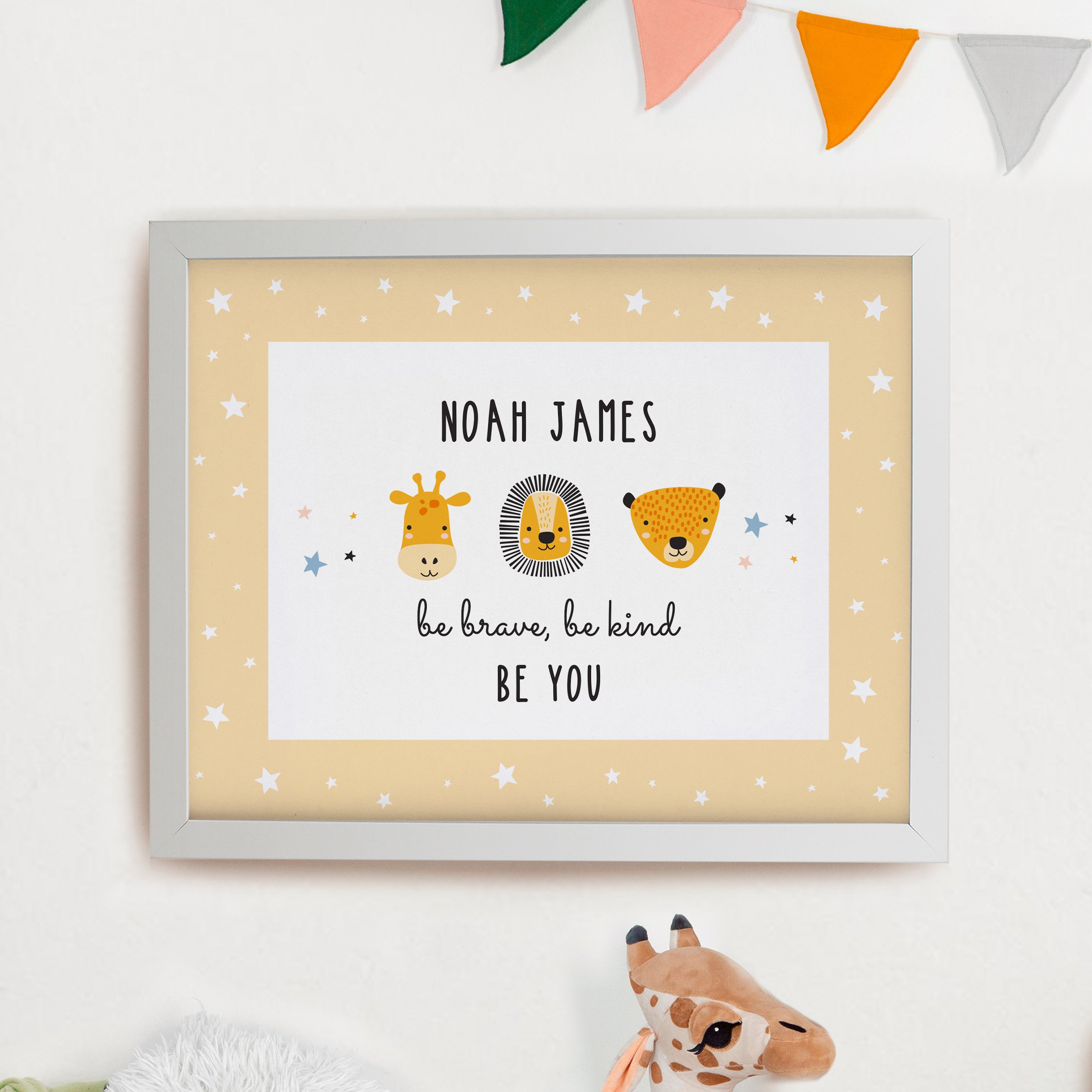 Personalised Scandi Animals White Poster Frame