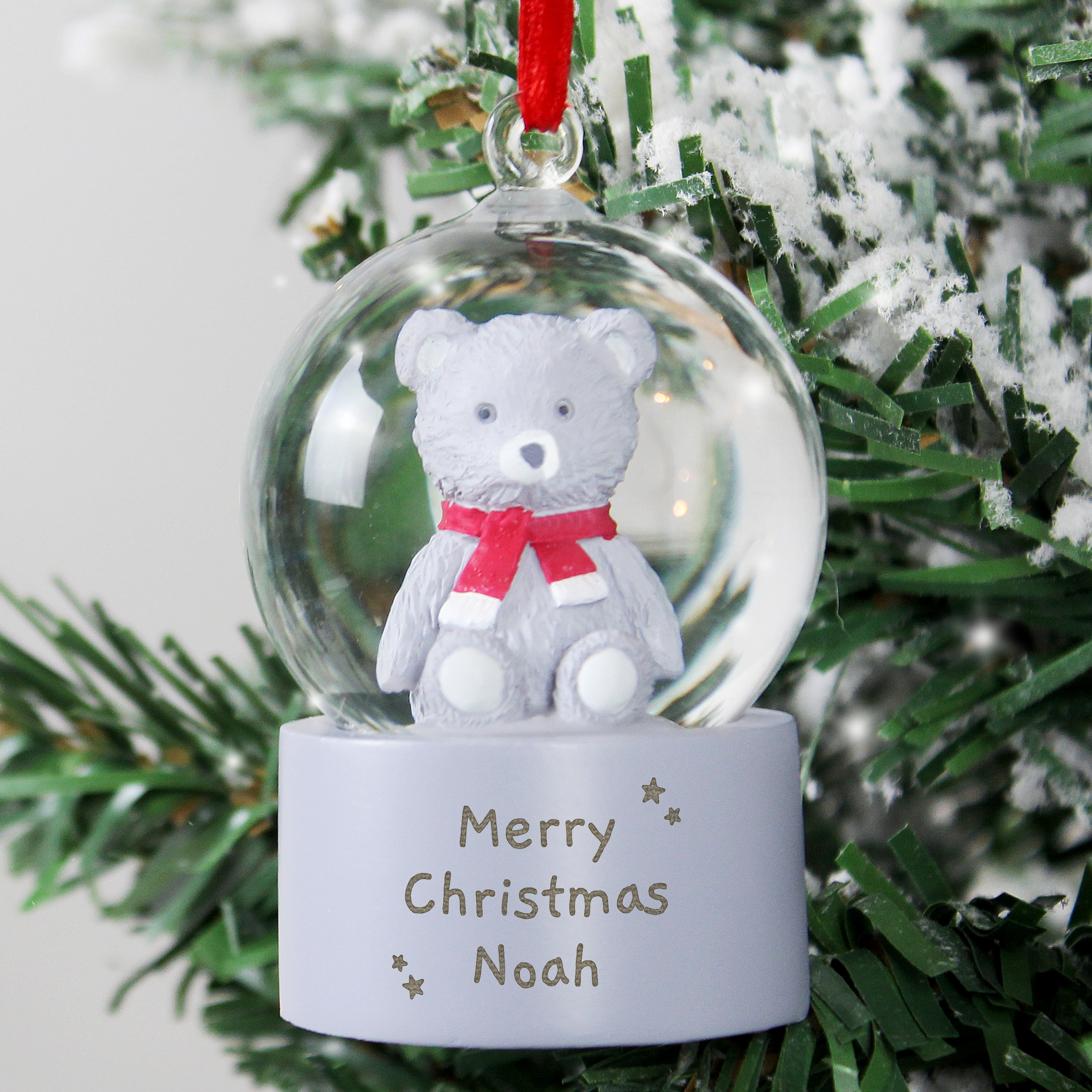 Personalised Teddy Bear Glitter Snow Globe Tree Decoration