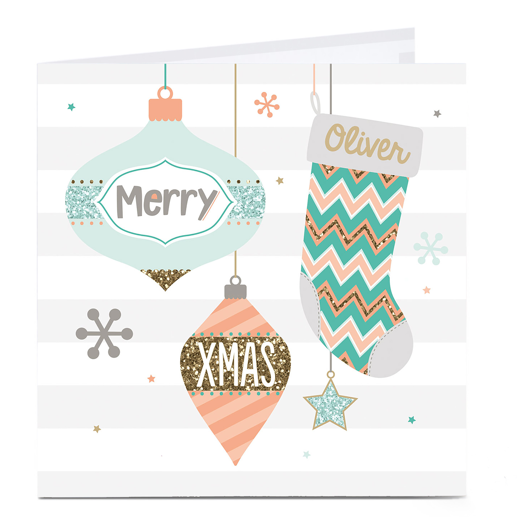 Personalised Christmas Card - Stockings & Baubles