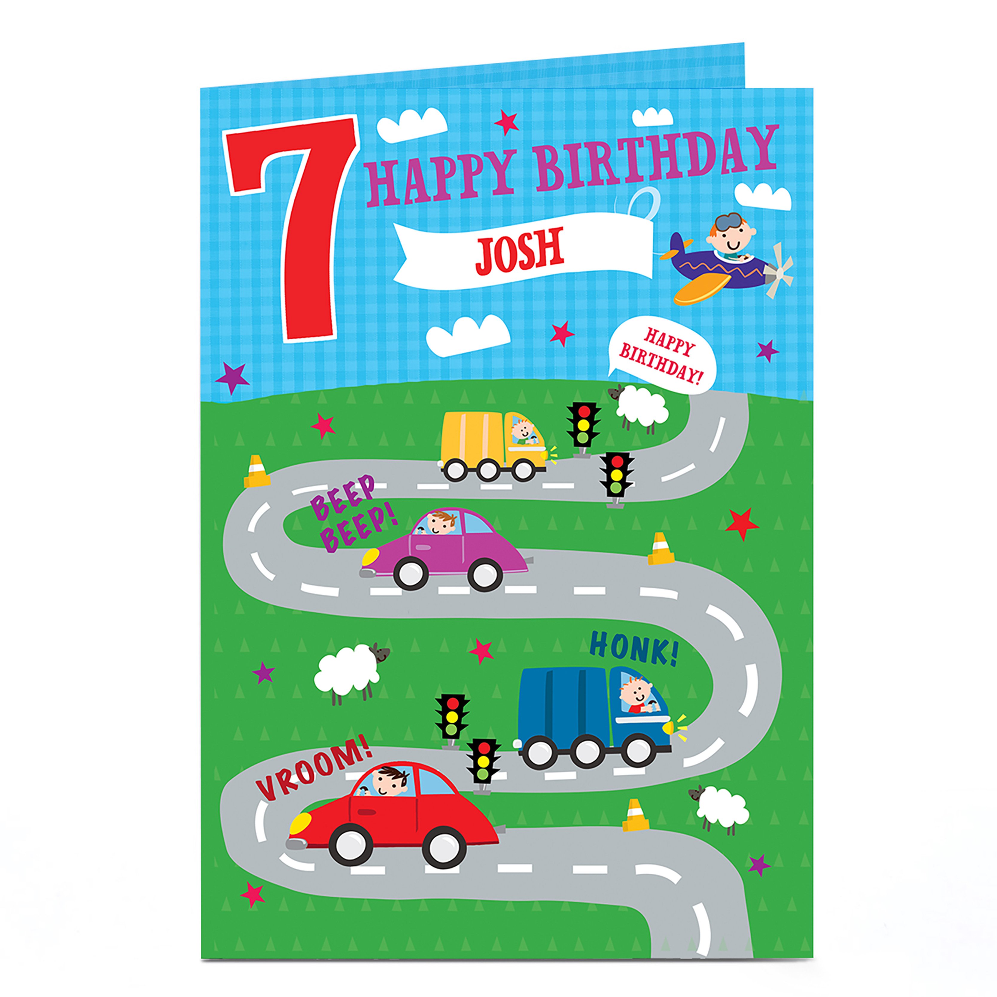 Personalised Editable Age Birthday Card - Cartoon Cars