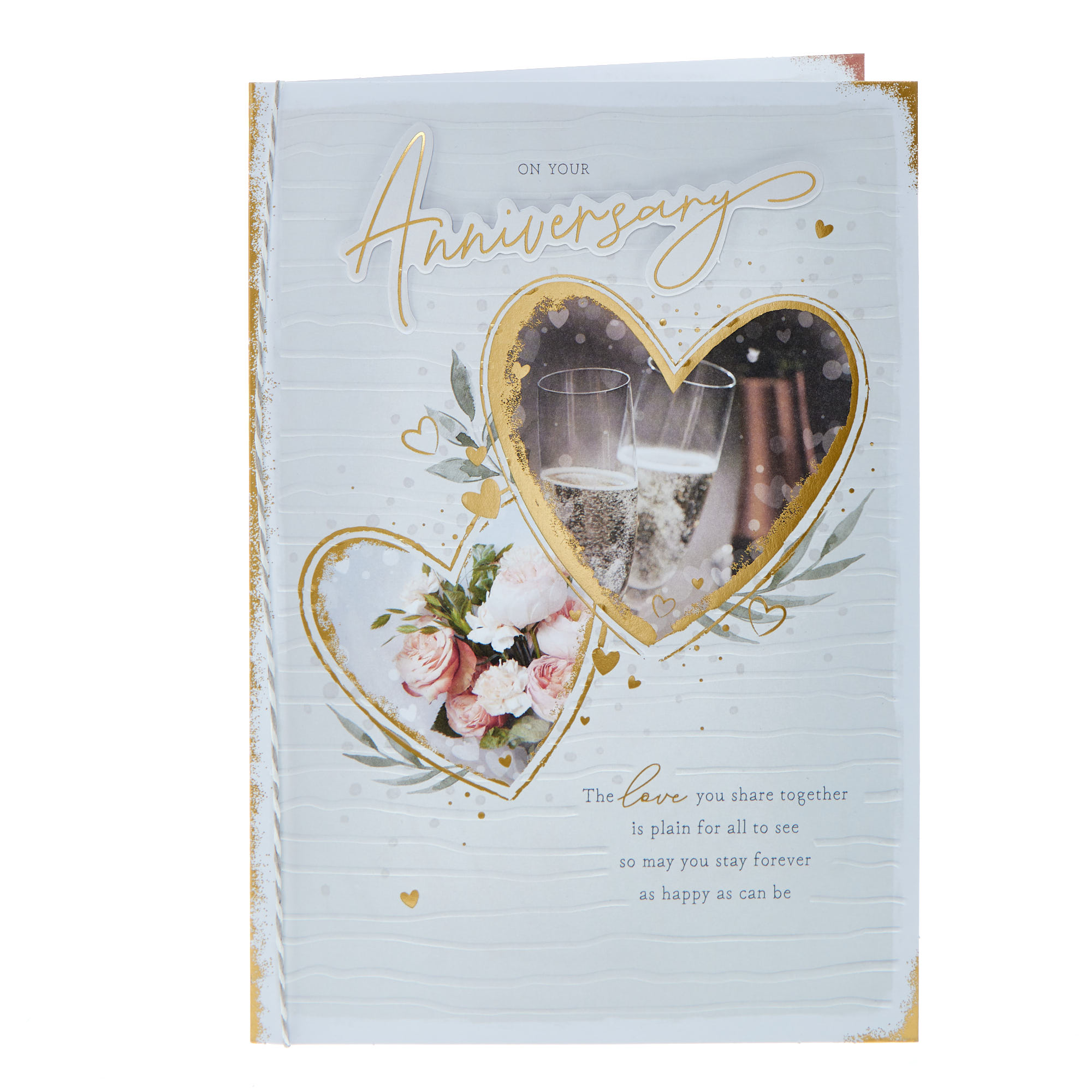The Love You Share Gold Hearts Wedding Anniversary Card