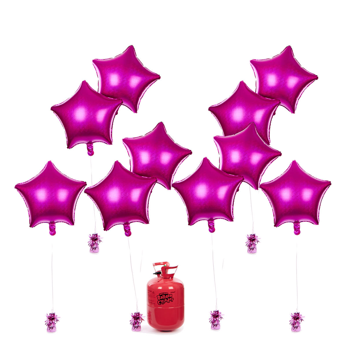 Party Balloon Bundle - 10 Magenta Stars & Helium 