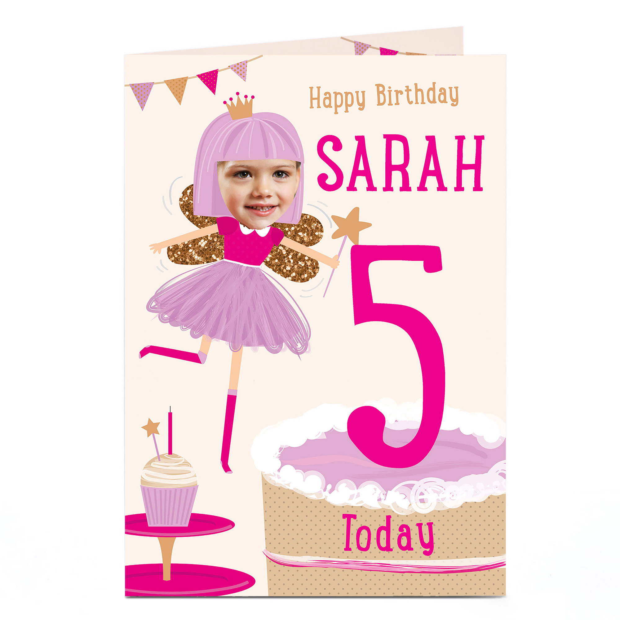 Photo Editable Age Birthday Card - Cake Fairy